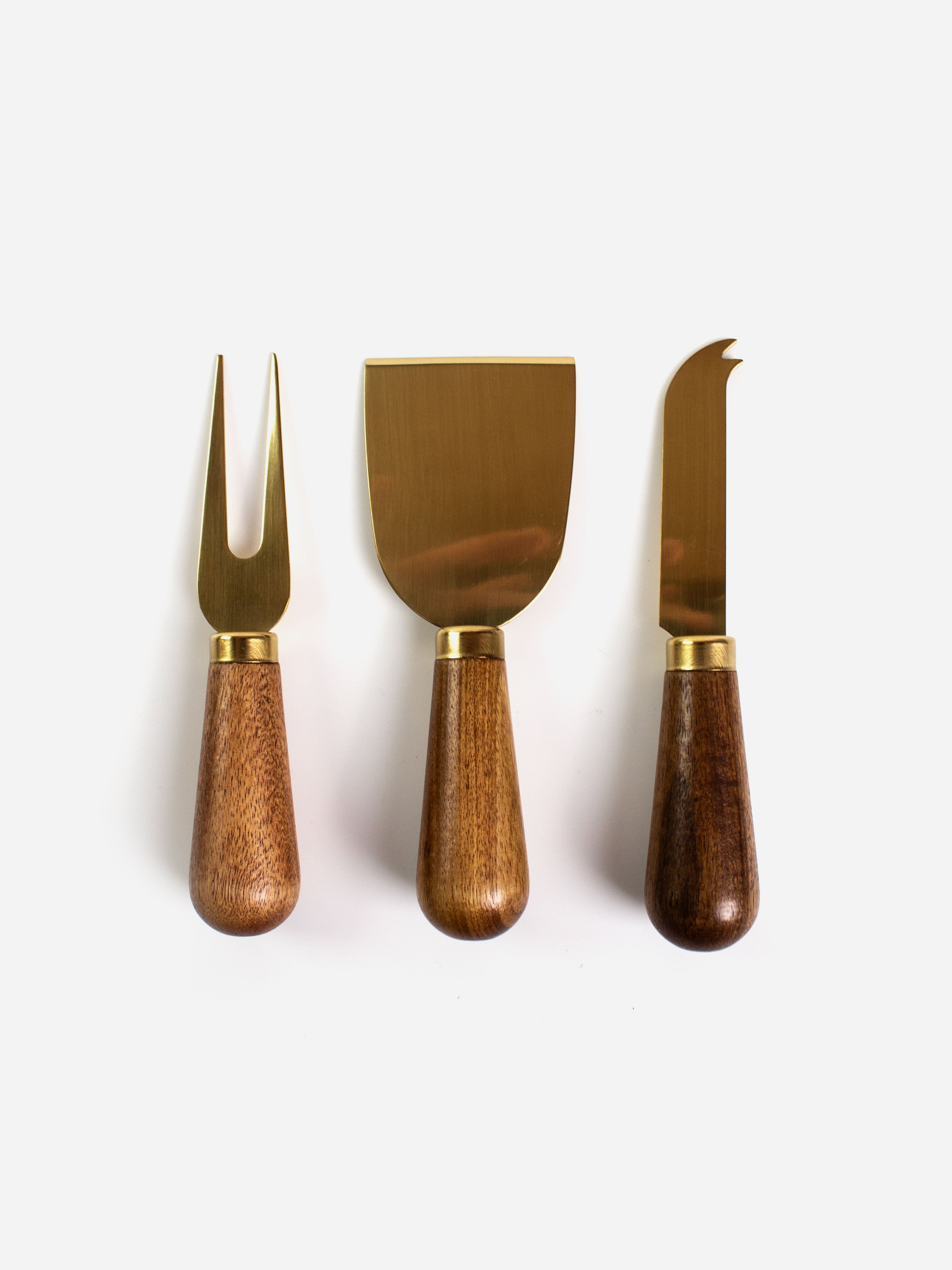 Acacia Brass Cheese Knives Set