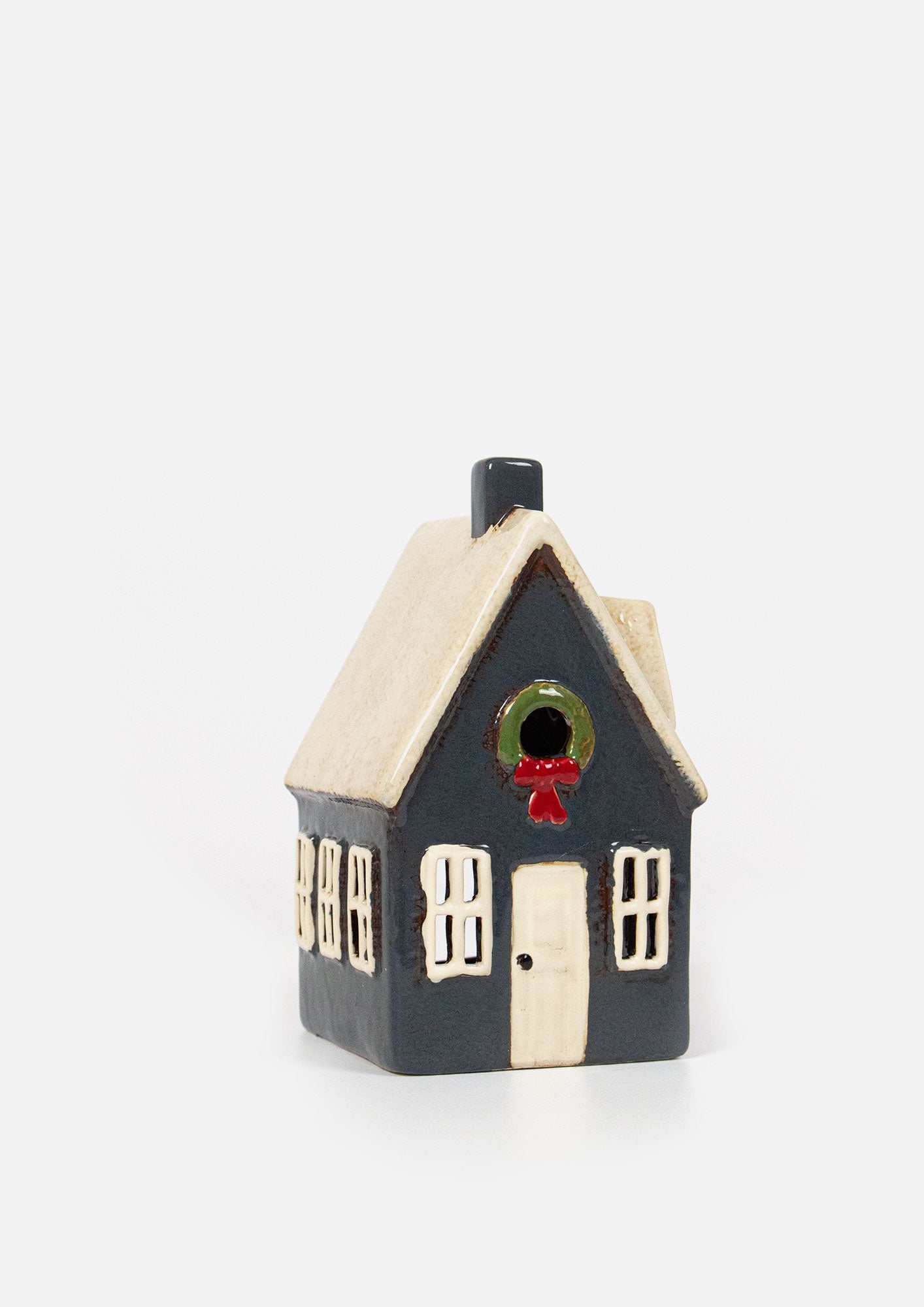 Alsace Navy Tea Light House with Wreath