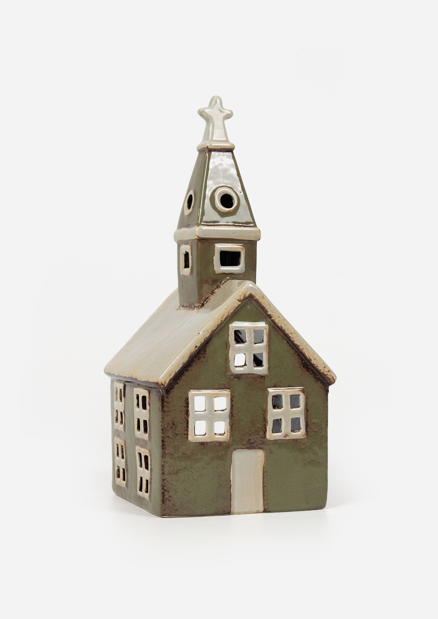 Alsace Olive Green Tea Light Church