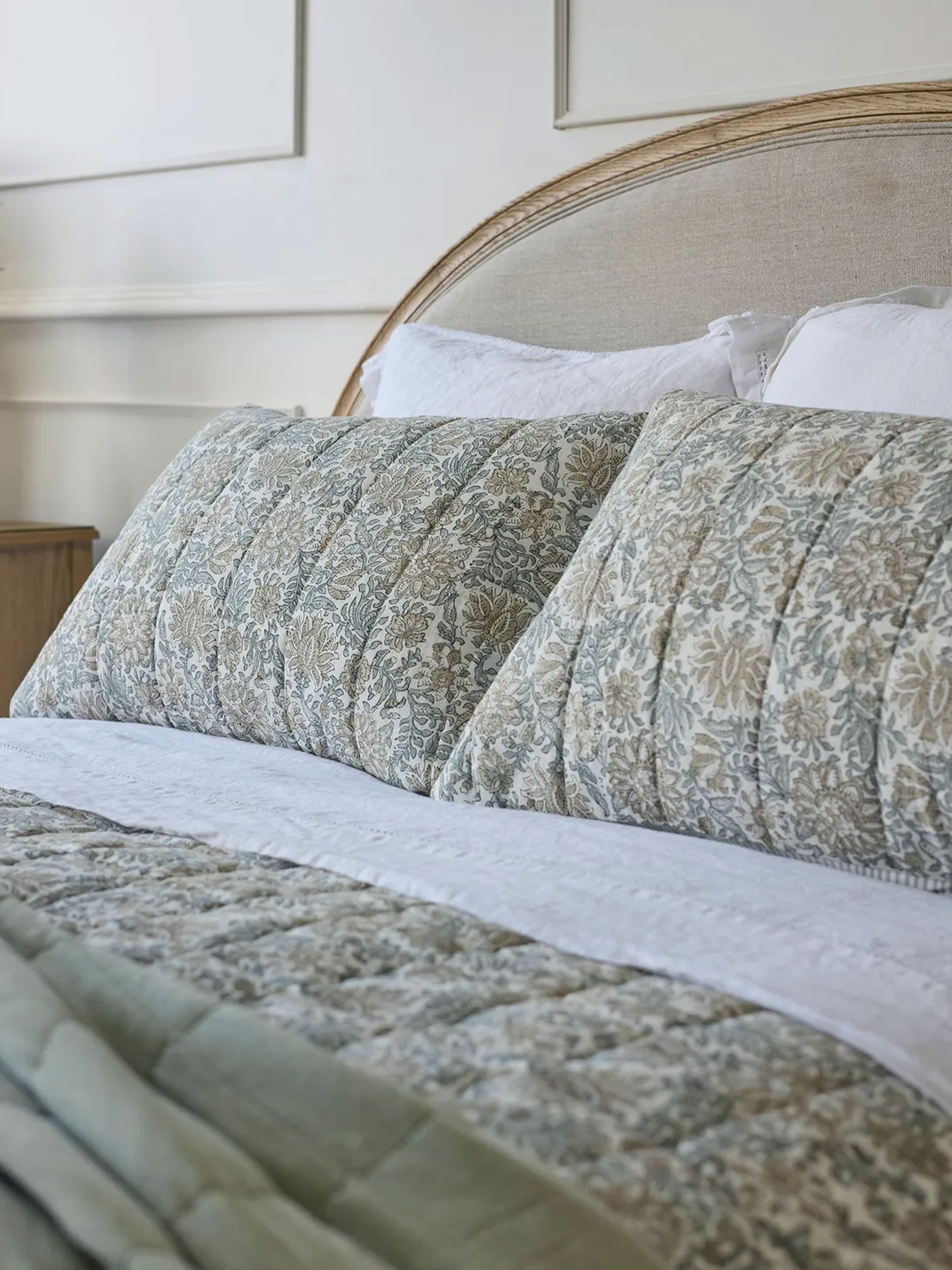 Athena Handblock Pillowcase Pair | Blue/Natural