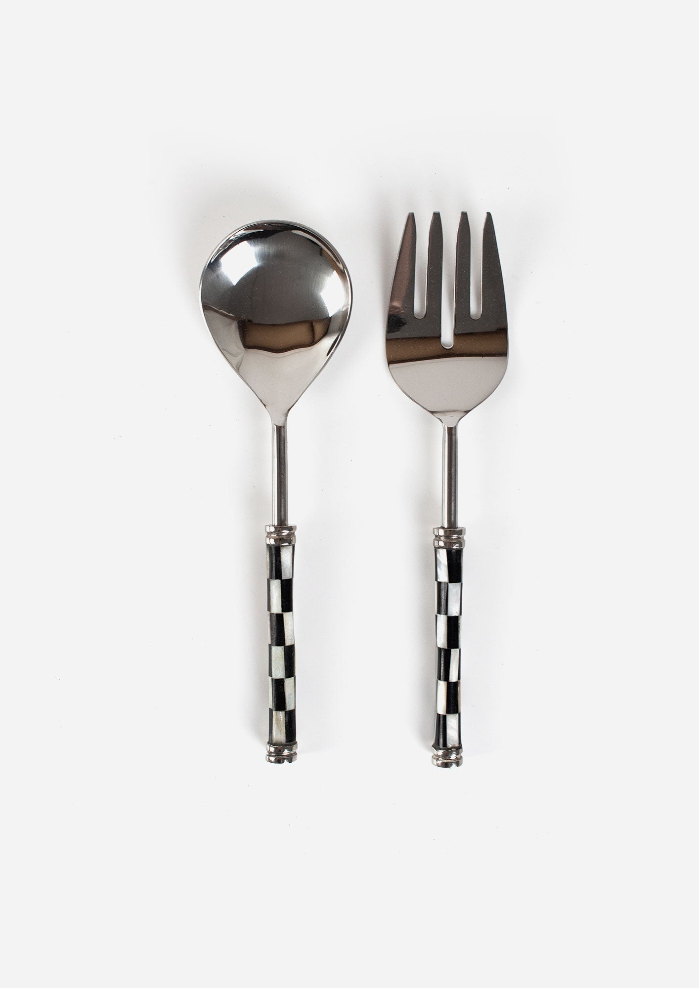 Checker Bone Salad Server Set
