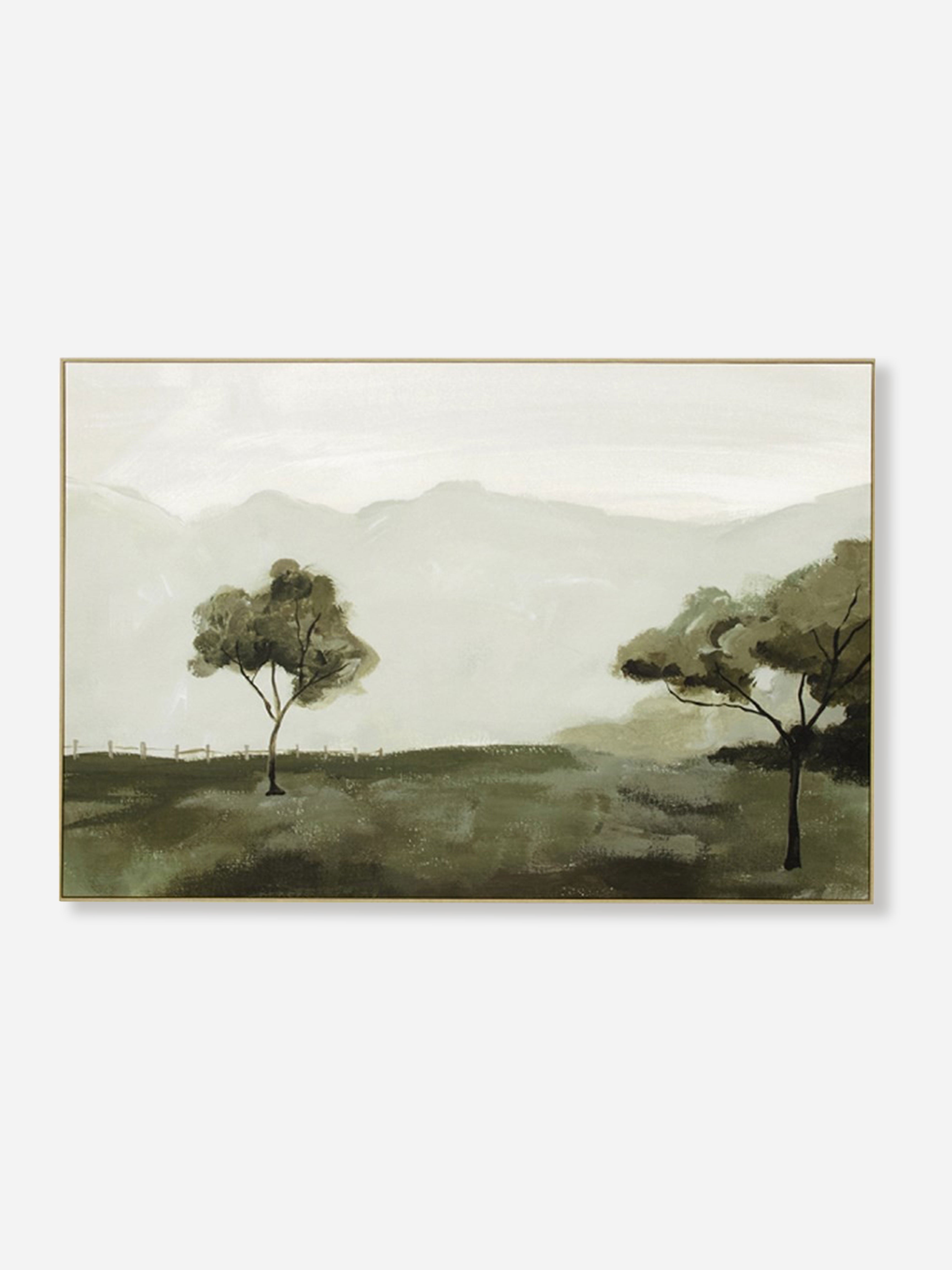 Country Hills Green Framed Canvas