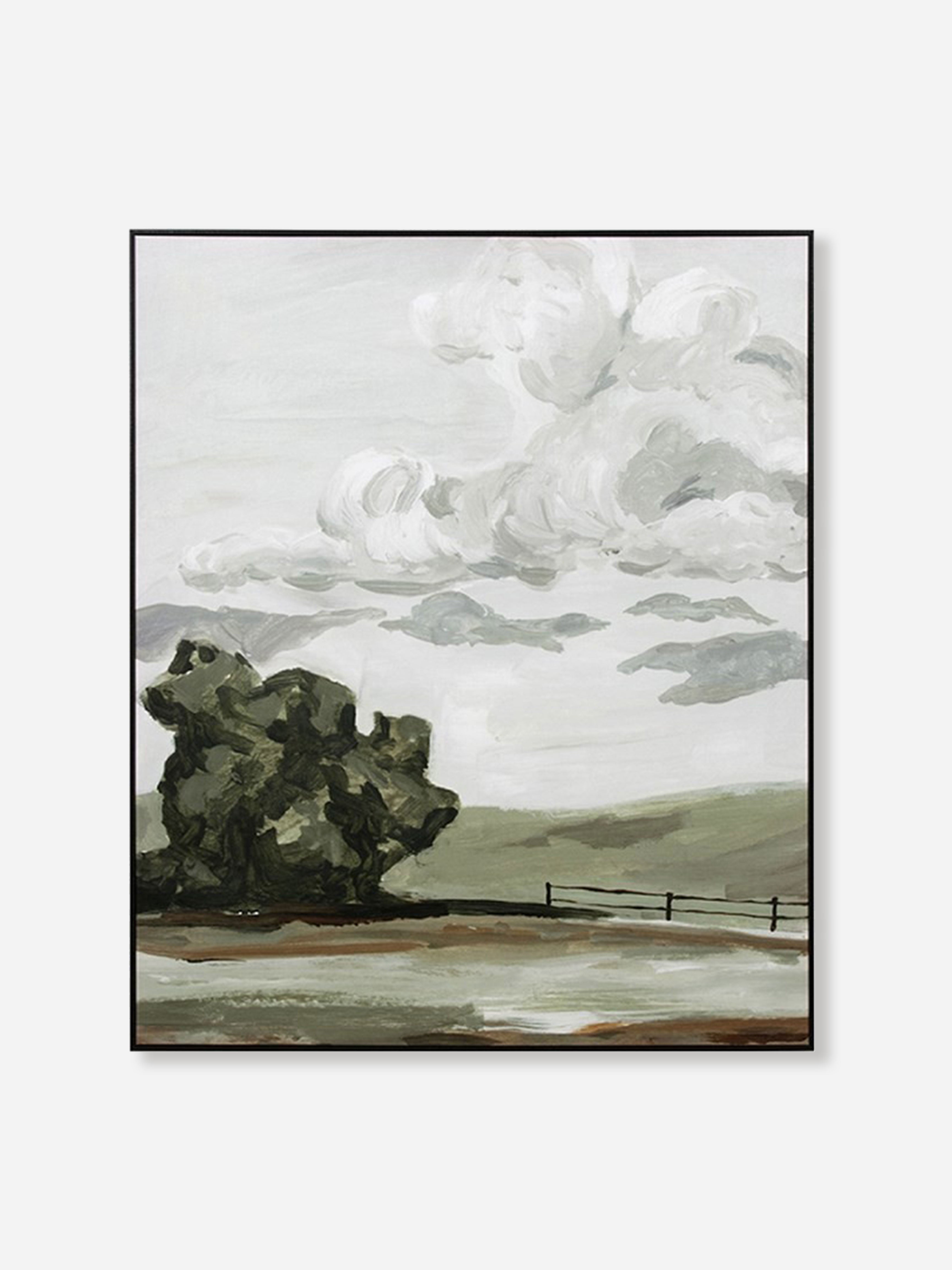 Country View Green Framed Canvas