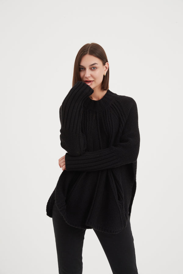 Funnel Neck Ribbed Knit