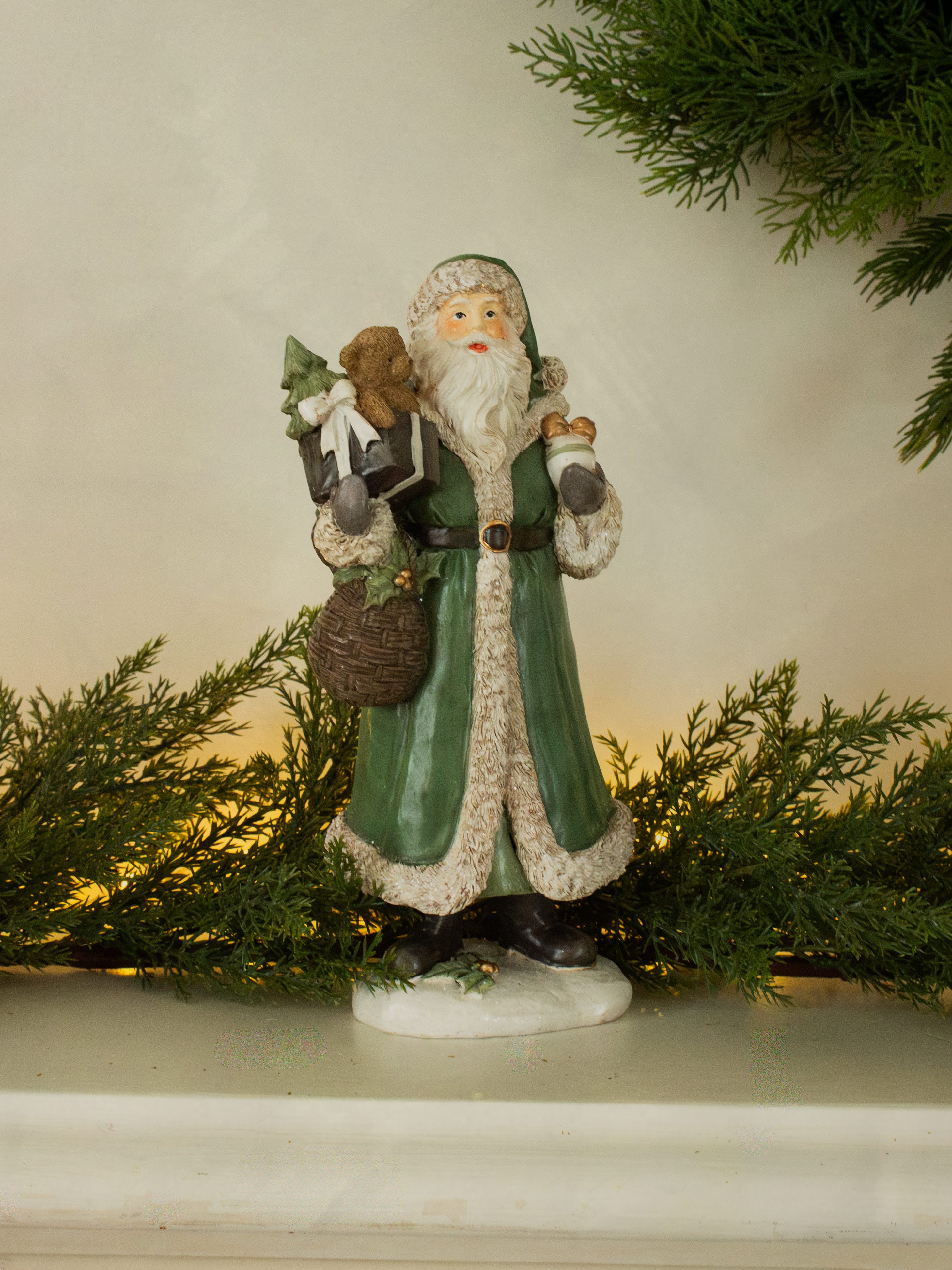 Green Santa with Bear and Basket