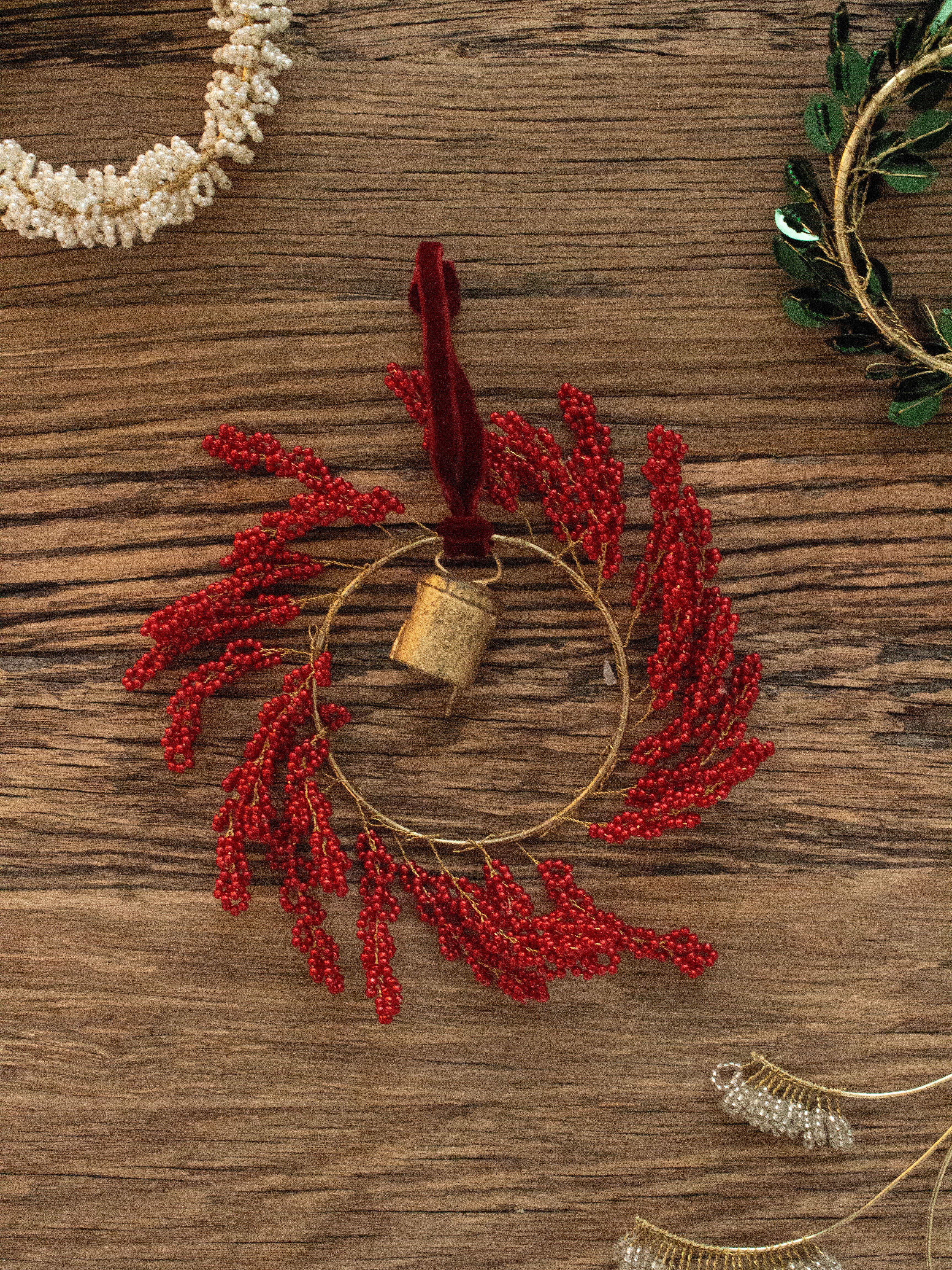 Hanging Beaded Red Ring with Bell