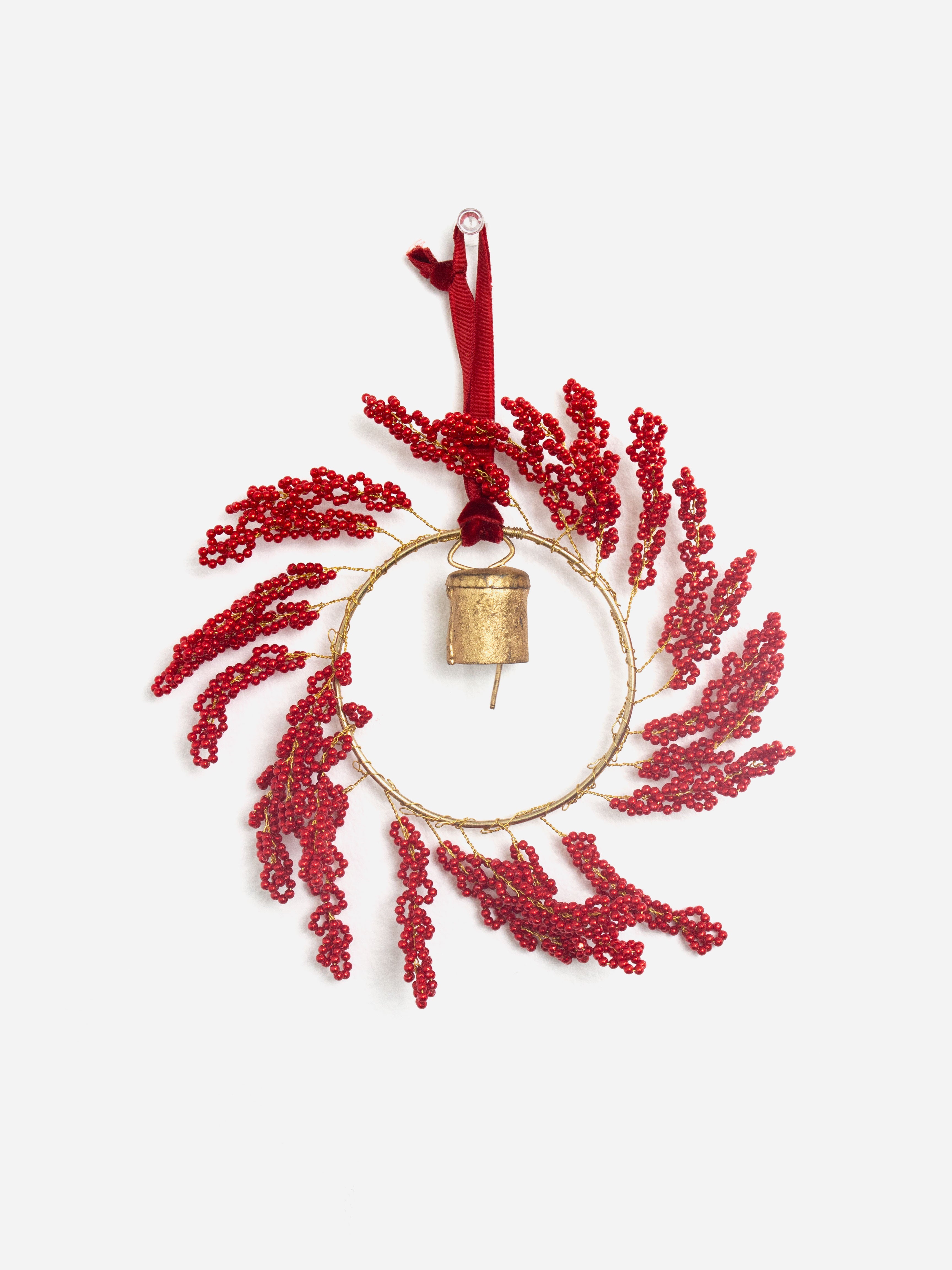 Hanging Beaded Red Ring with Bell