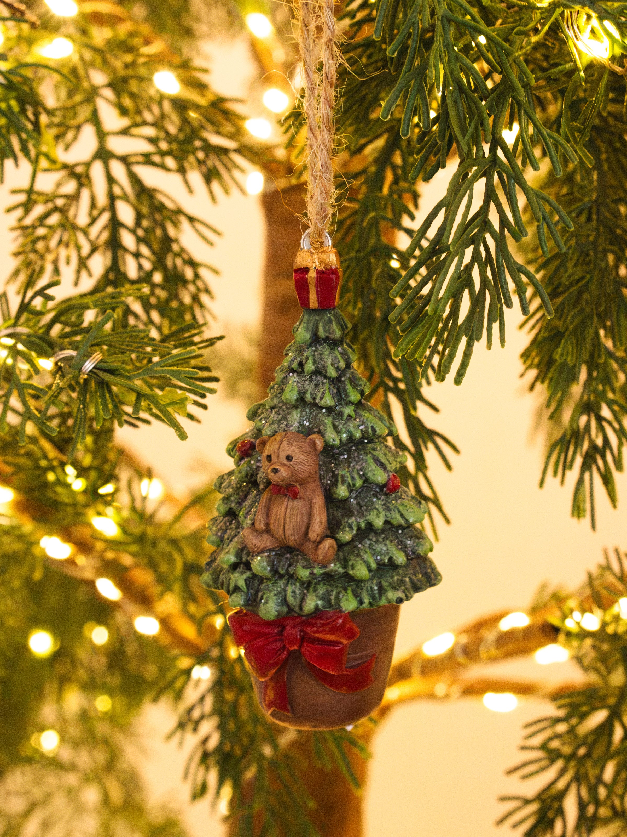 Hanging Potted Tree with Bear