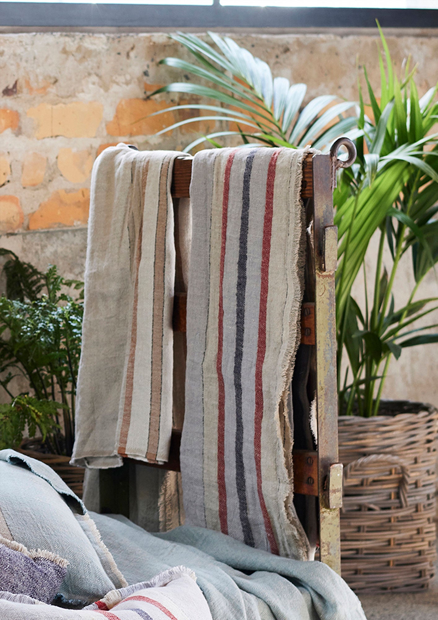 Herringbone Stripe Linen Throw