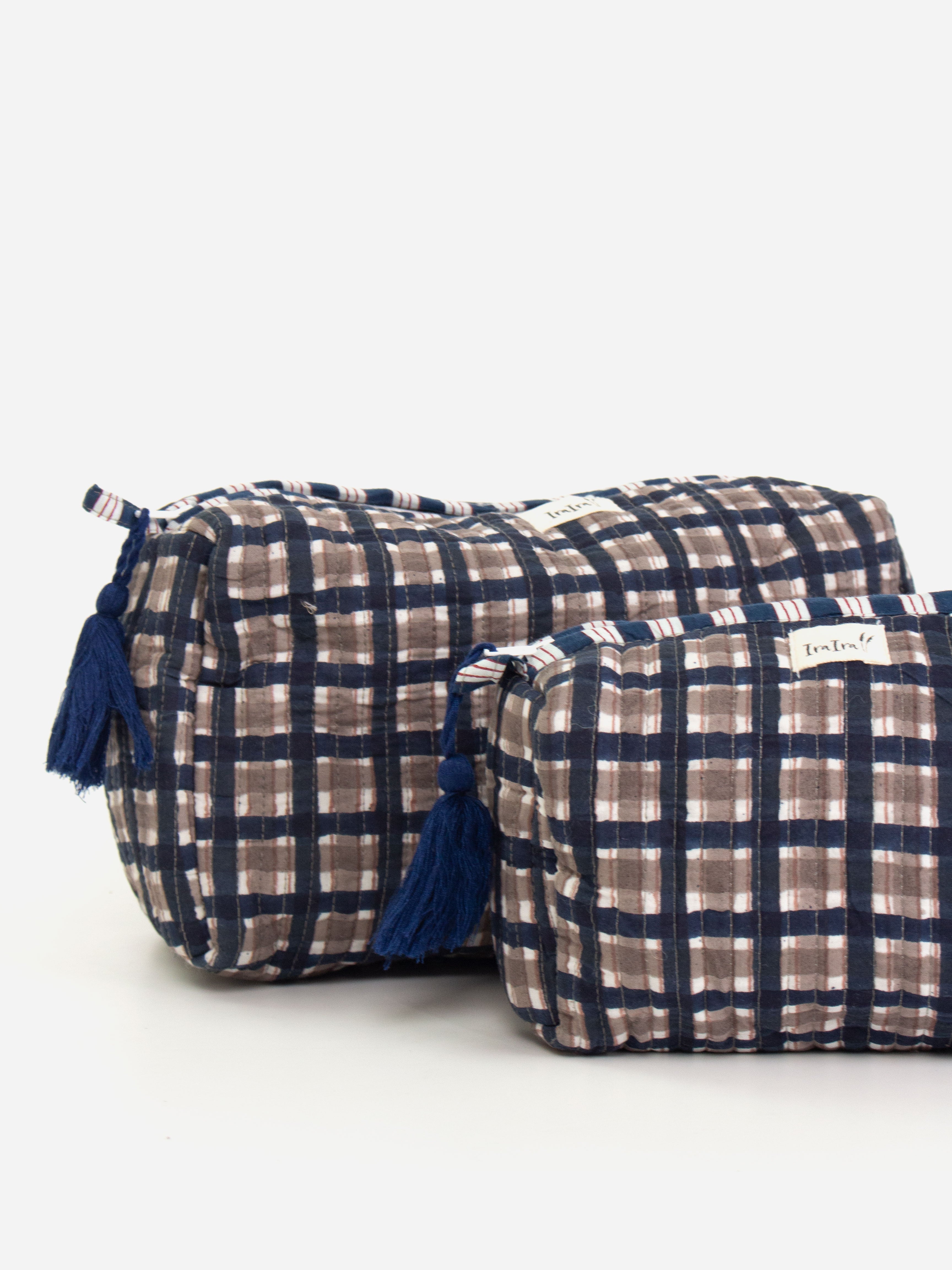 Indigo Check Cosmetic Case Set