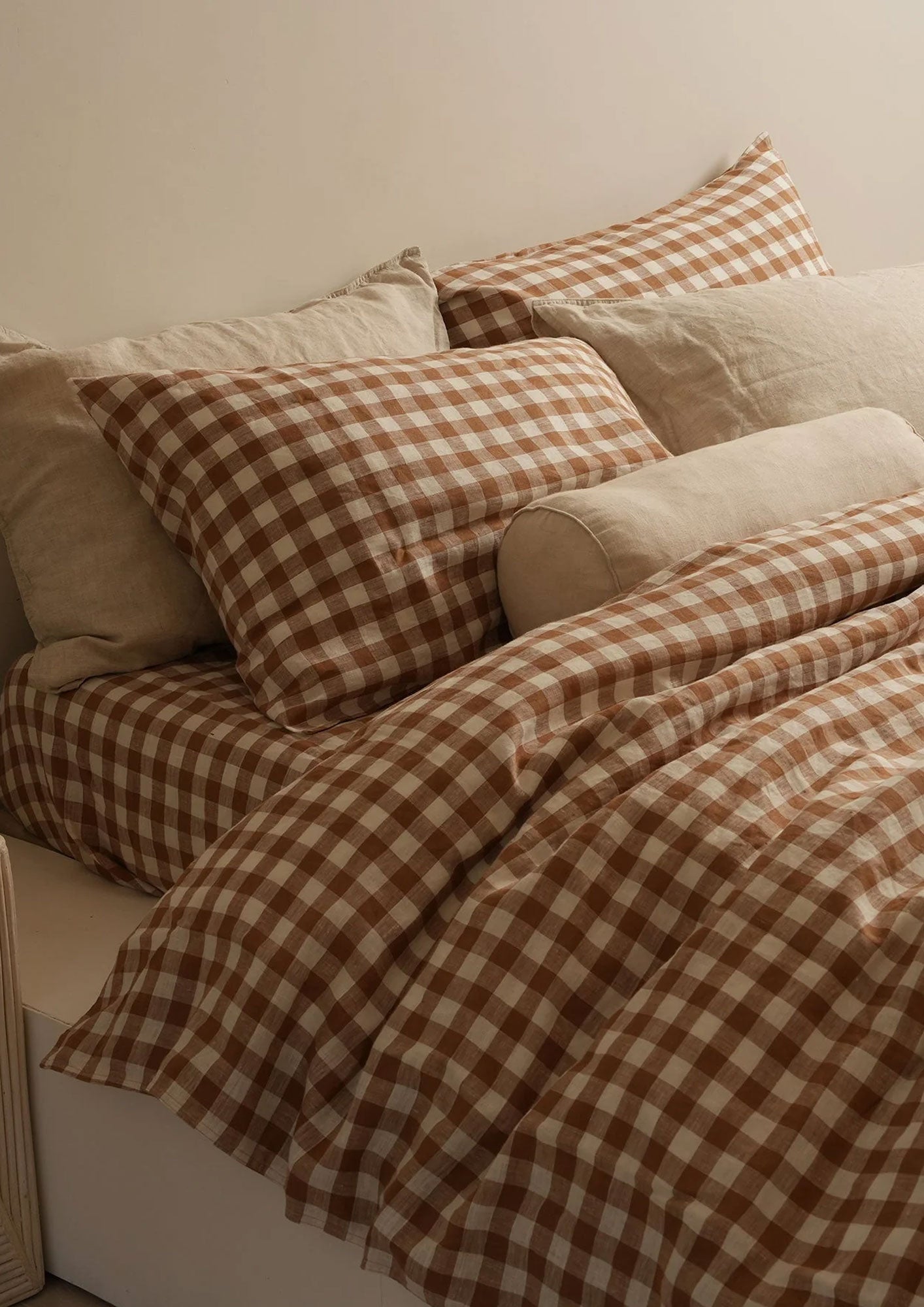 Linen Reversible Duvet Cover Set - Ginger Gingham