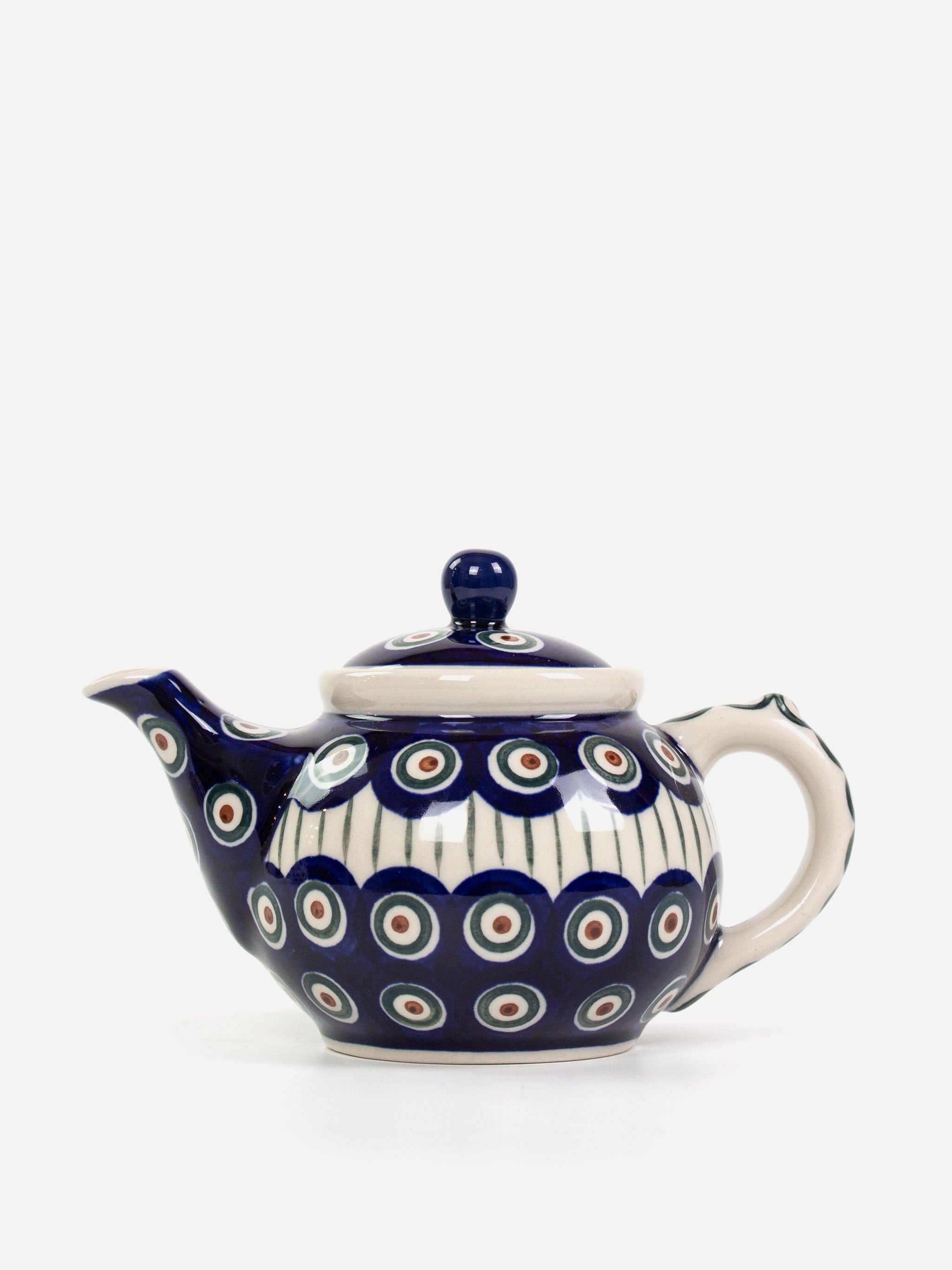 Polishware 12cm teapot with handpainted peacock design in blue and white