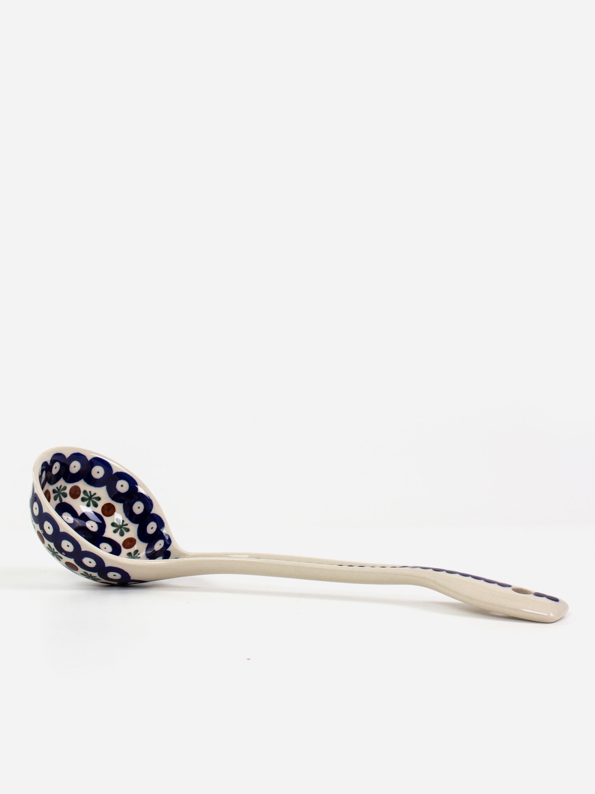 Polishware large 30cm ladle featuring traditional blue and white patterns