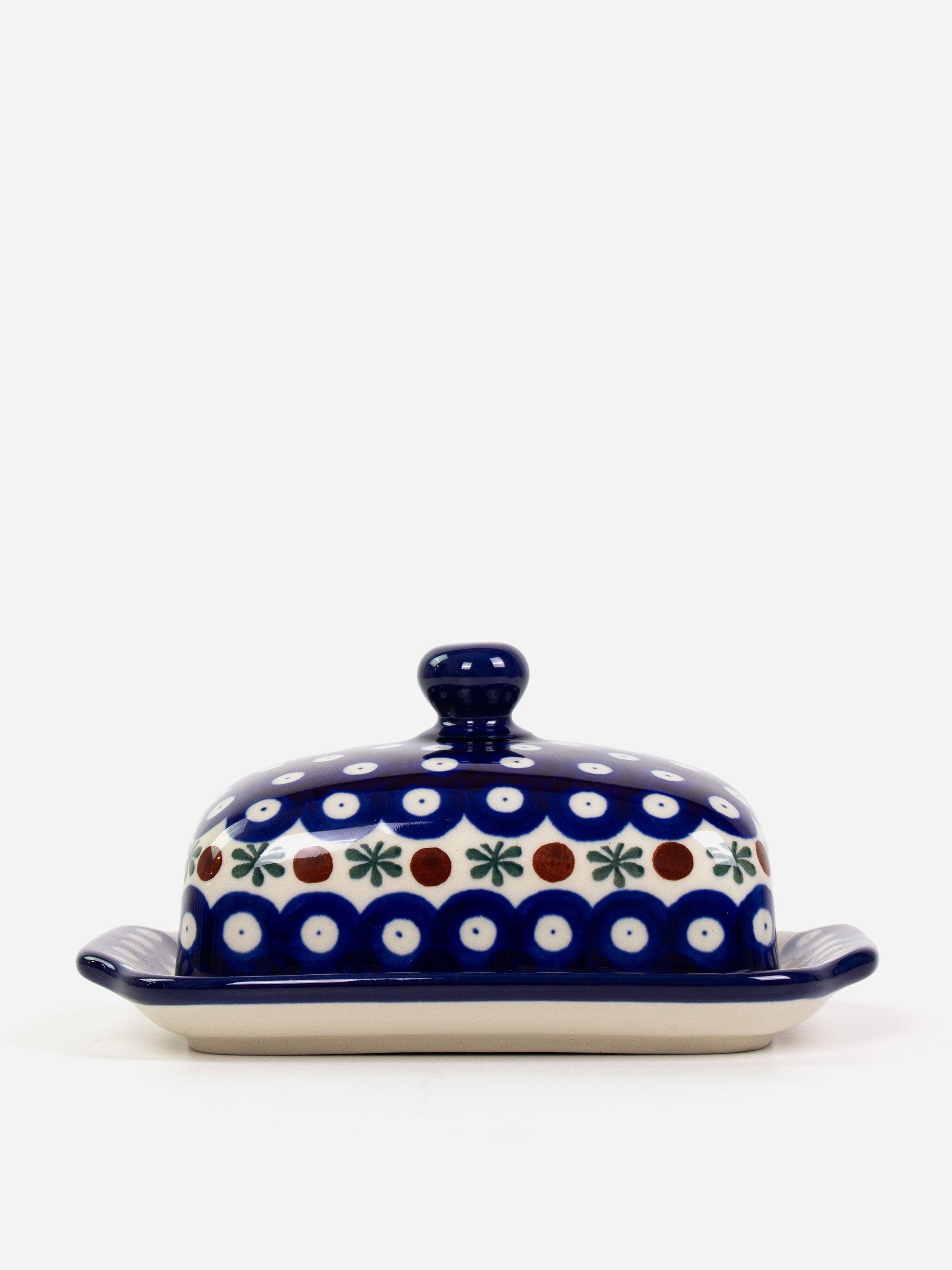 Polishware handpainted butter dish with lid, decorated with traditional apple design