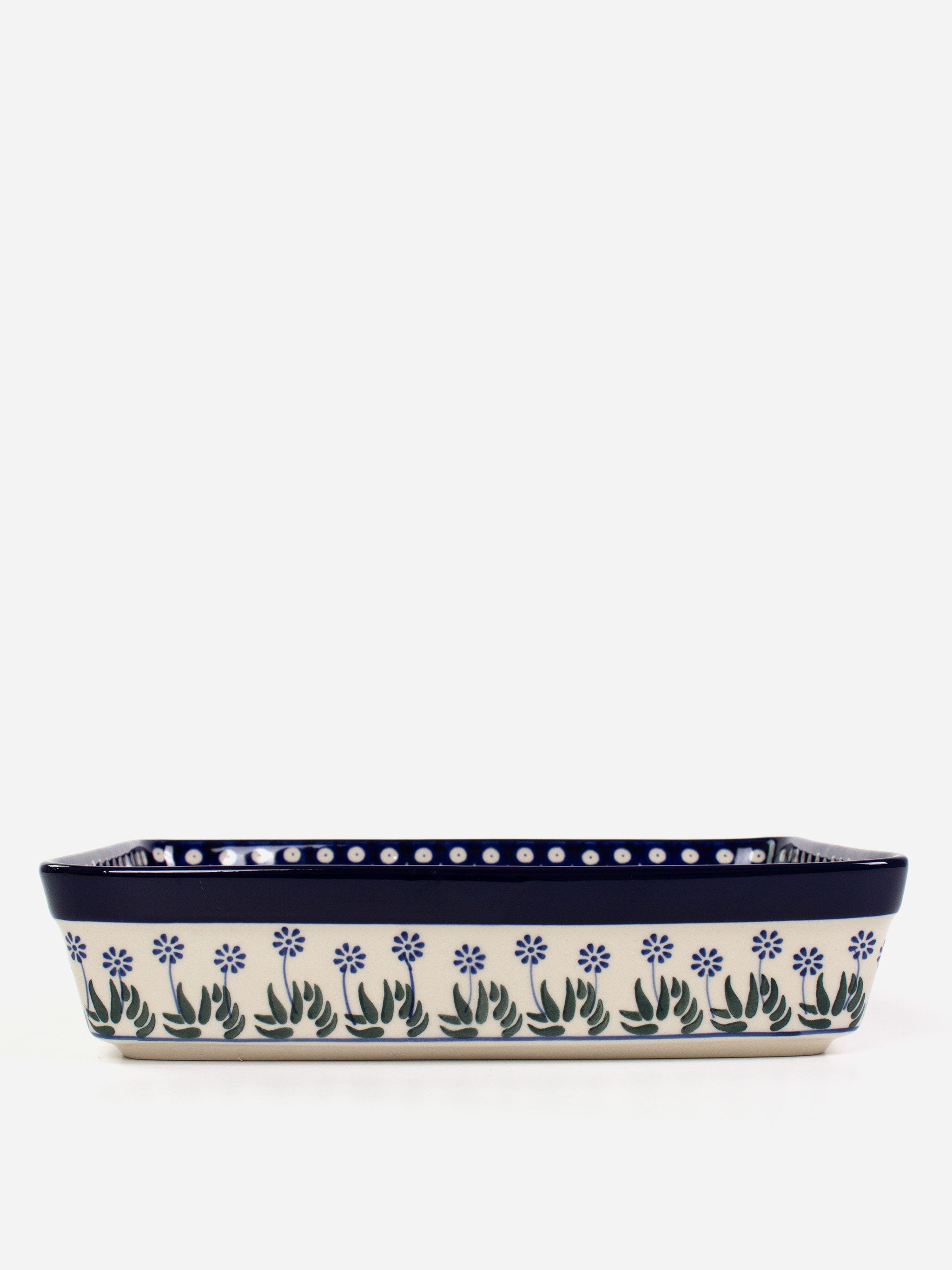 Polishware ceramic lasagna dish featuring classic blue and white handpainted patterns