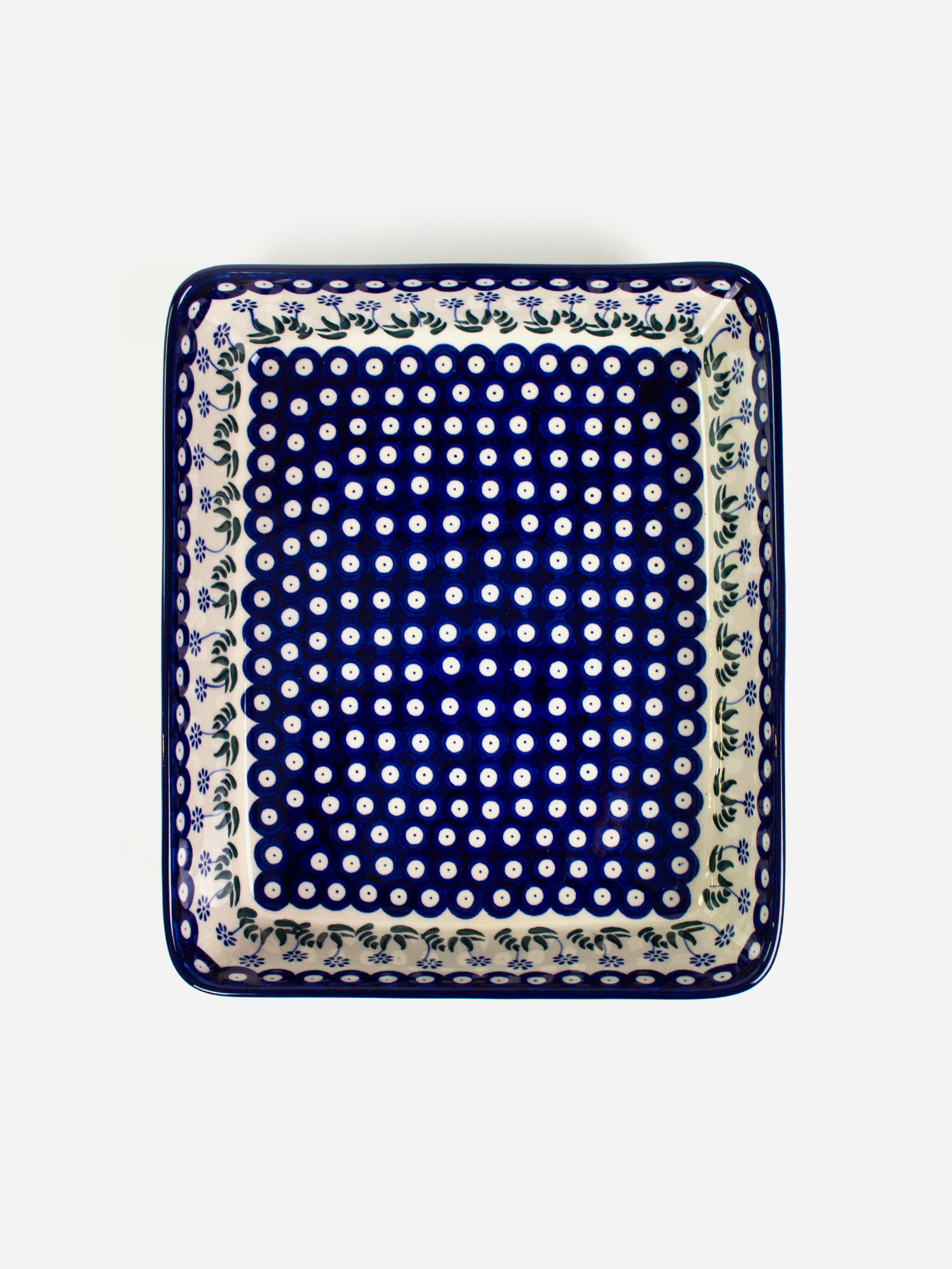 Polishware ceramic lasagna dish featuring classic blue and white handpainted patterns