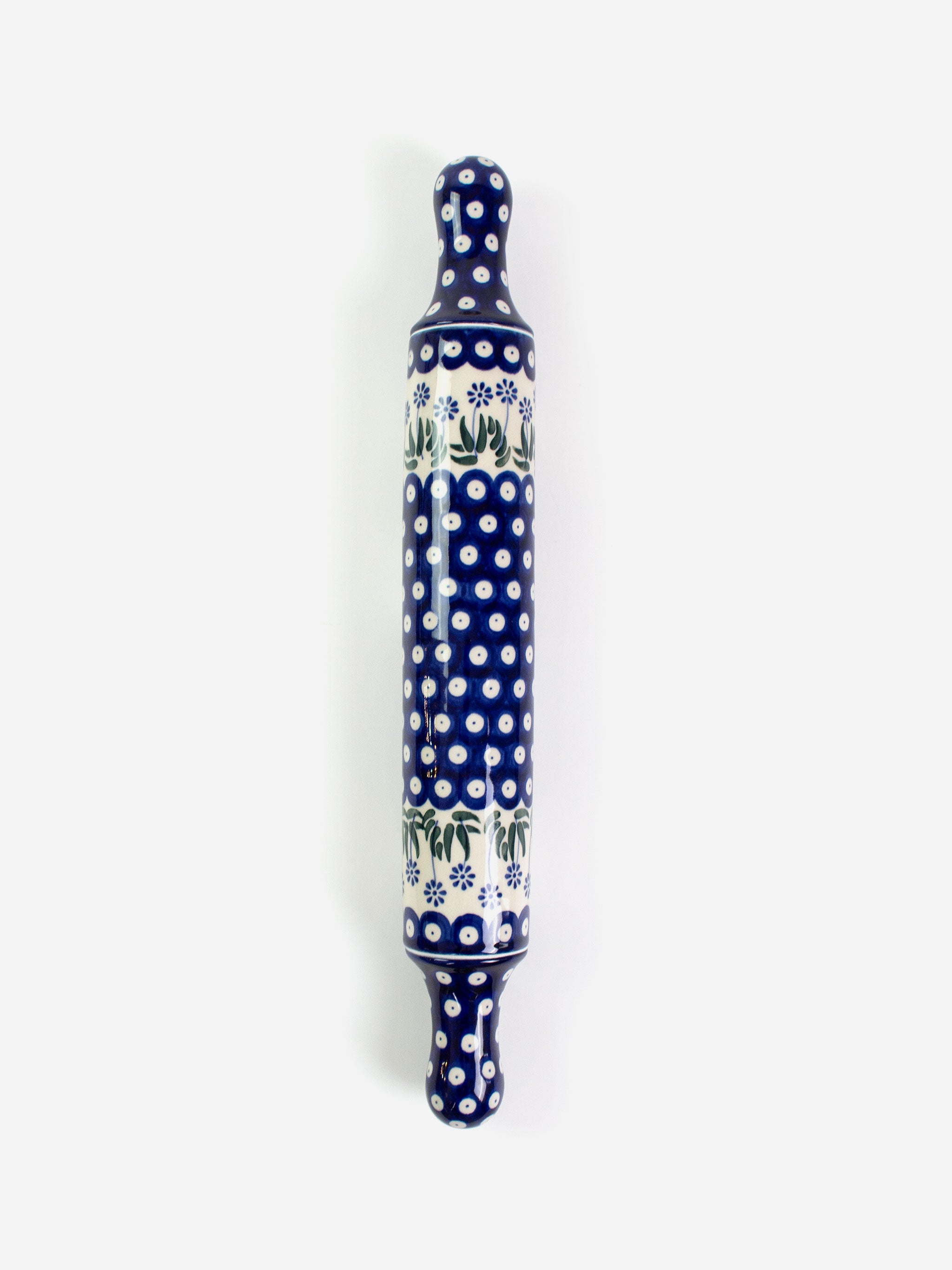 Polishware wooden rolling pin decorated with colorful handpainted patterns