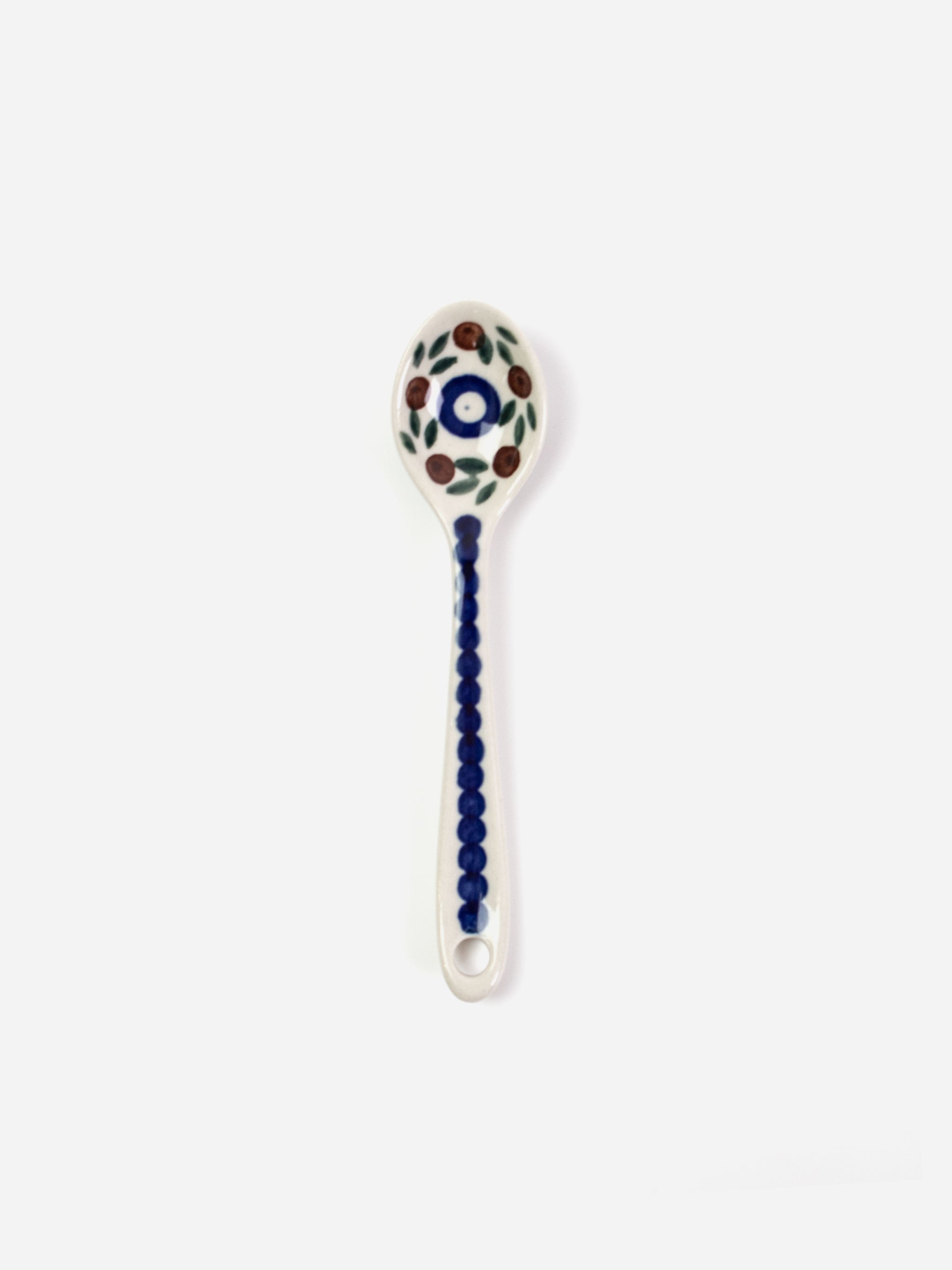 Small Polishware ceramic teaspoon featuring colorful handpainted patterns