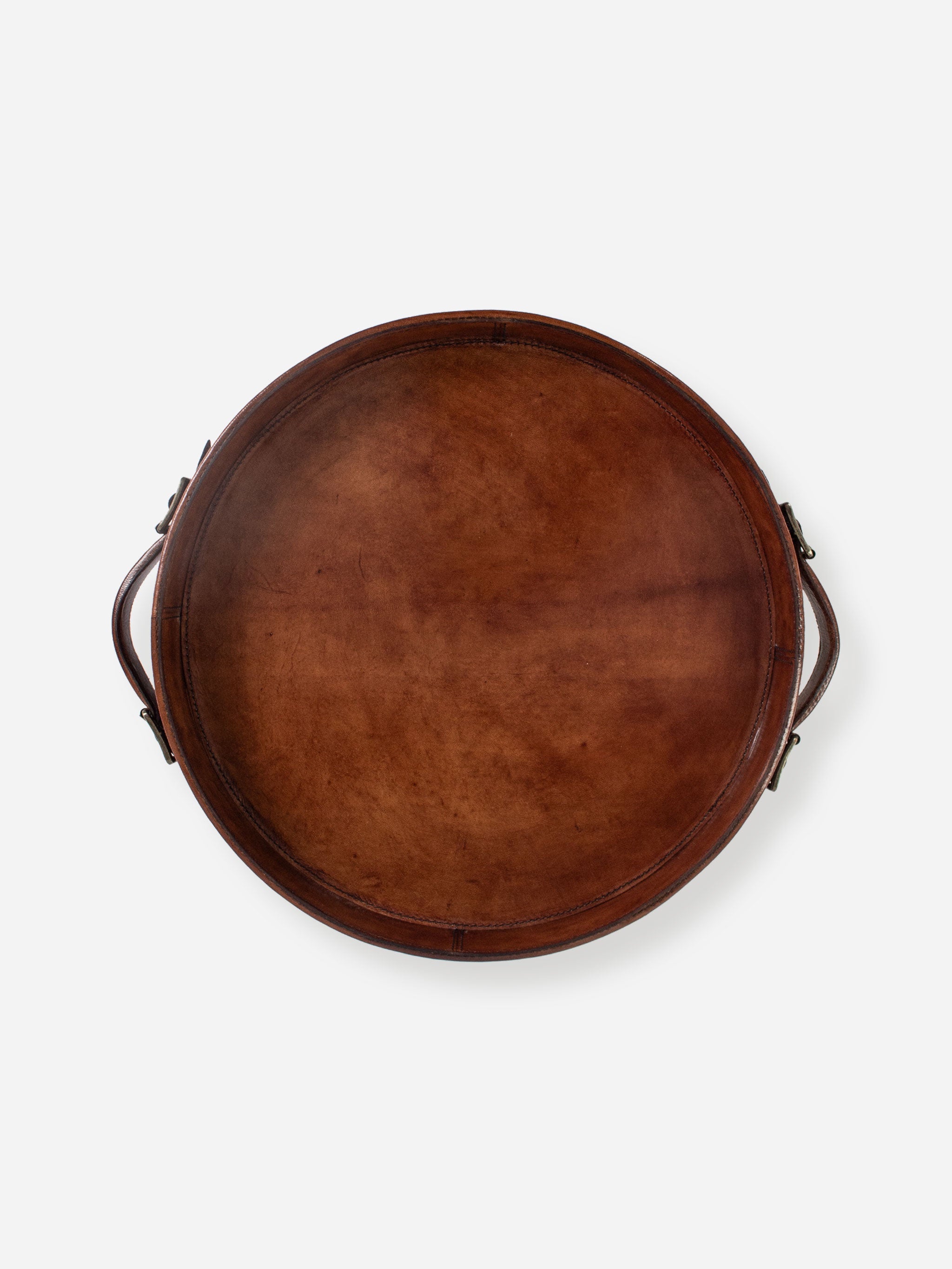 Round Leather Tray Plaited Sides
