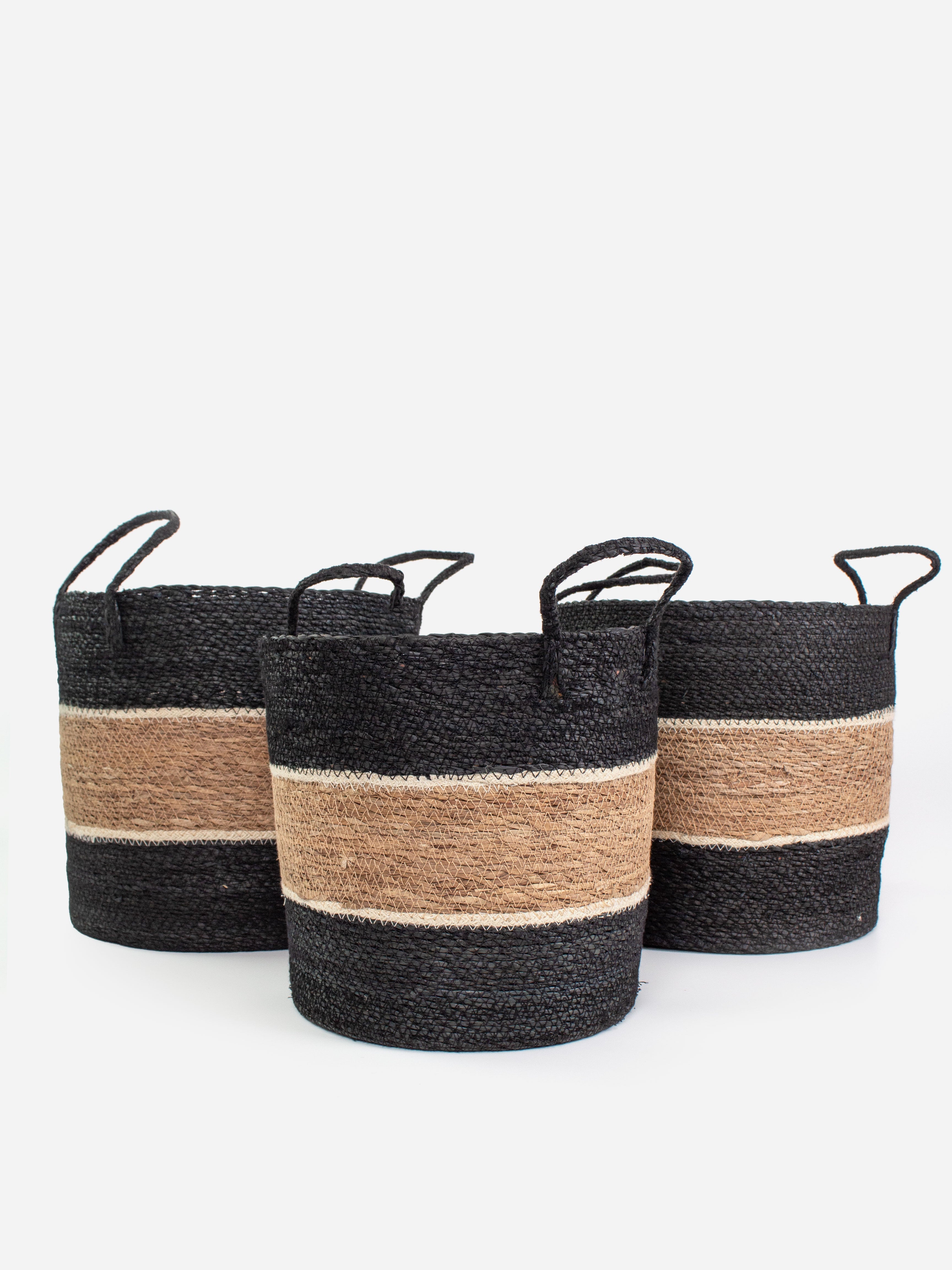 Seagrass Black Striped Basket