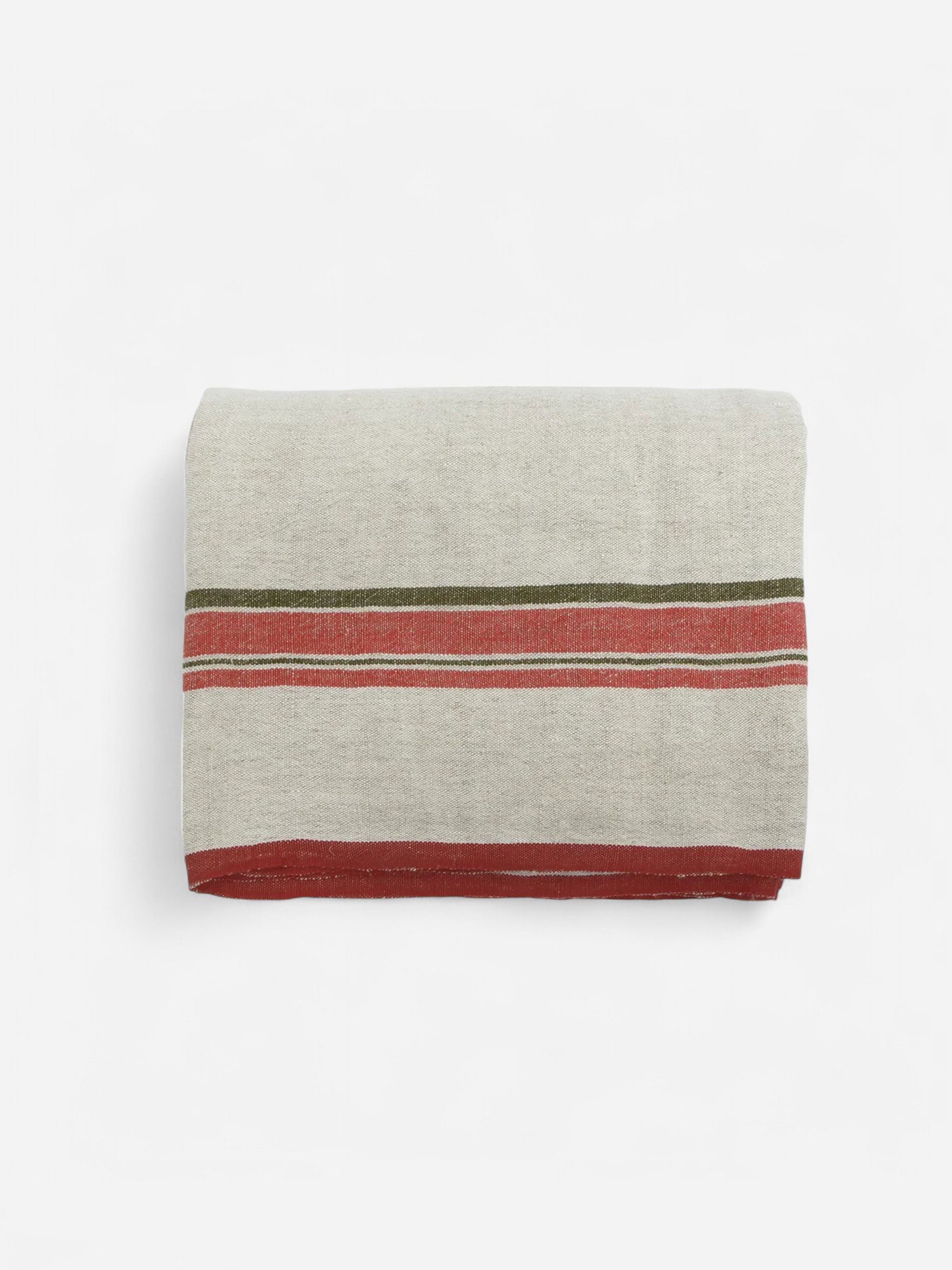 Red Selvedge Stripe Linen Tablecloth