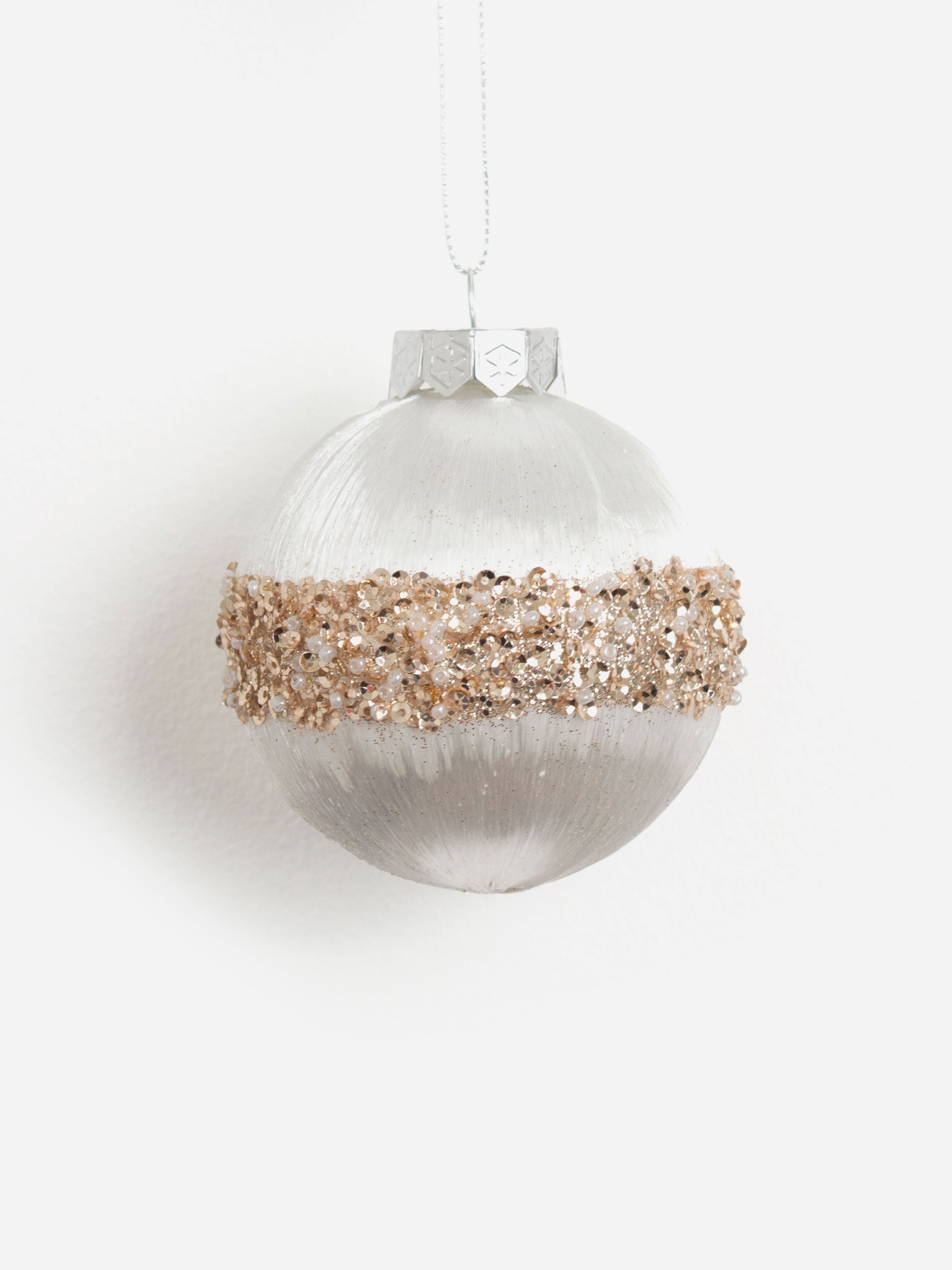 Silky White Beaded Band Bauble
