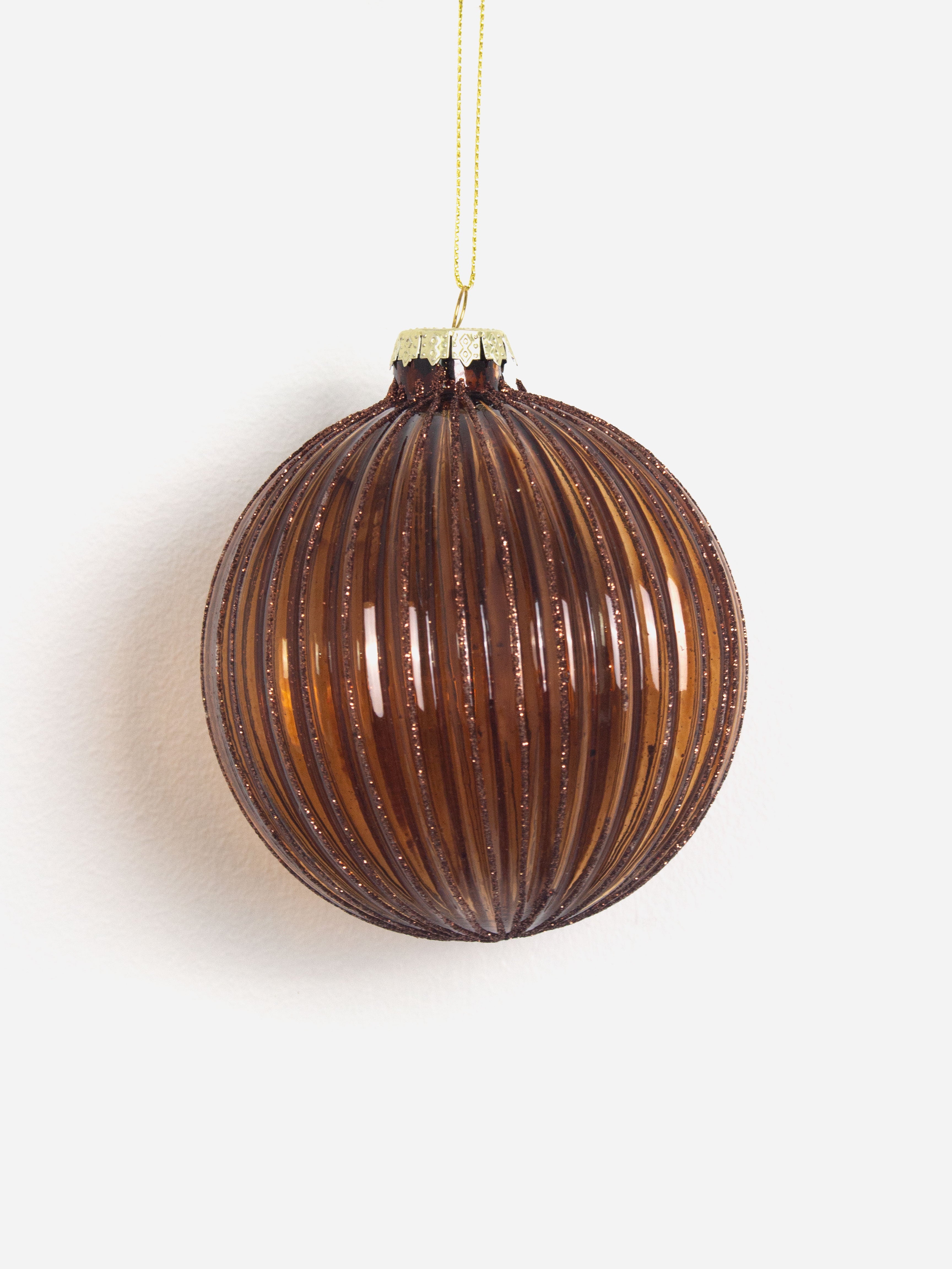 Sparkling Chestnut Sphere Glass Bauble