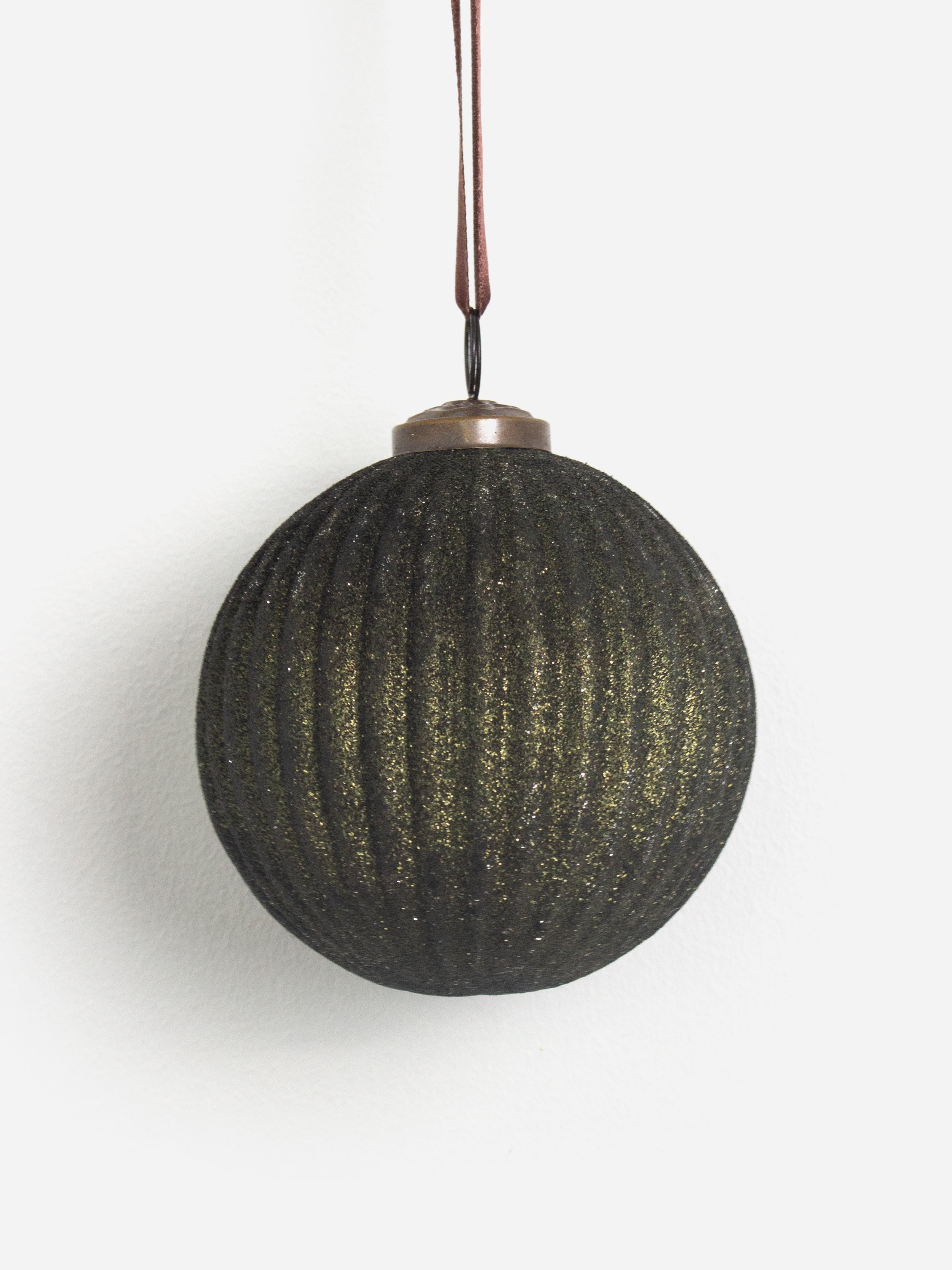 Stripe Green Glitter Bauble