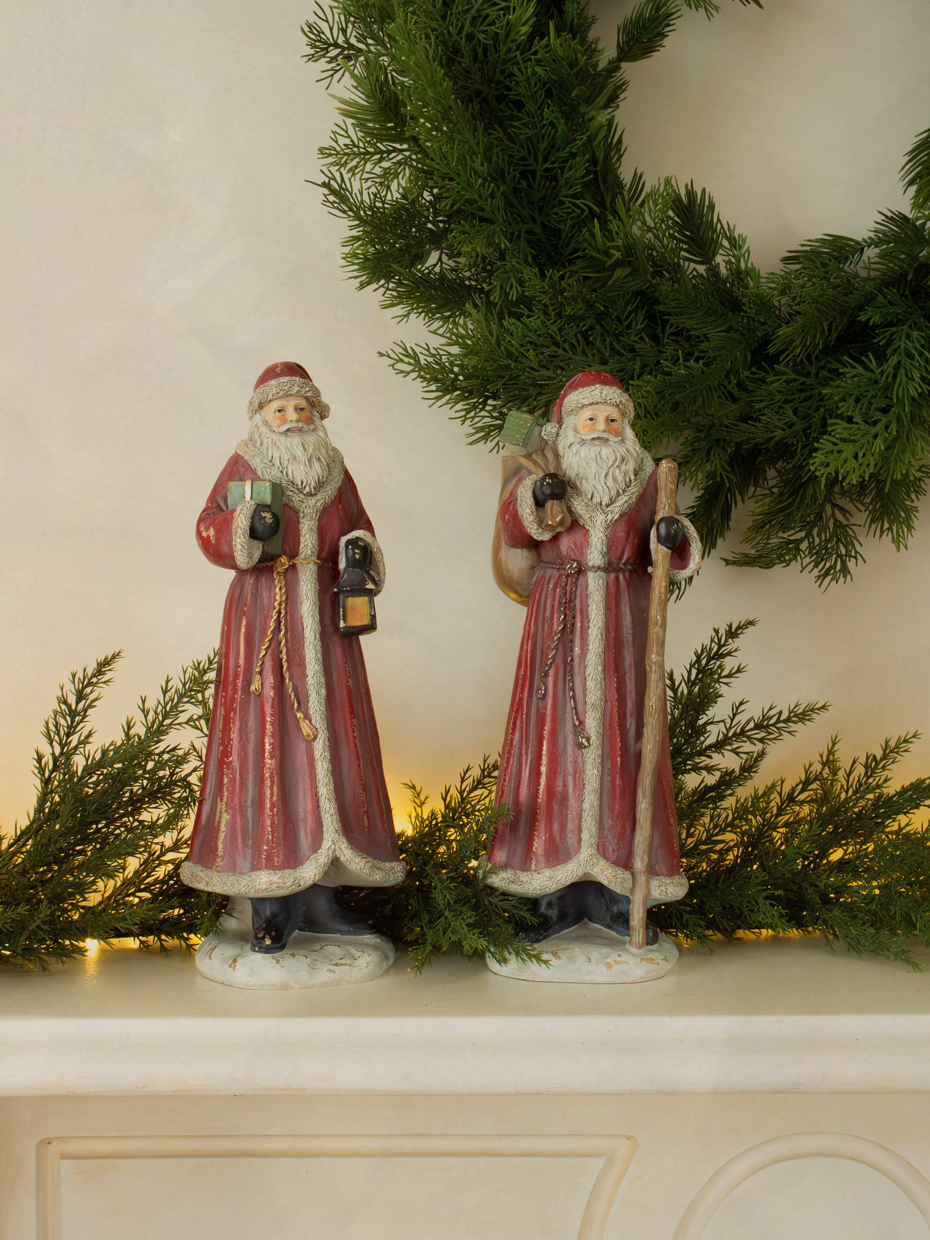Tall Red Santa with Lantern and Gift