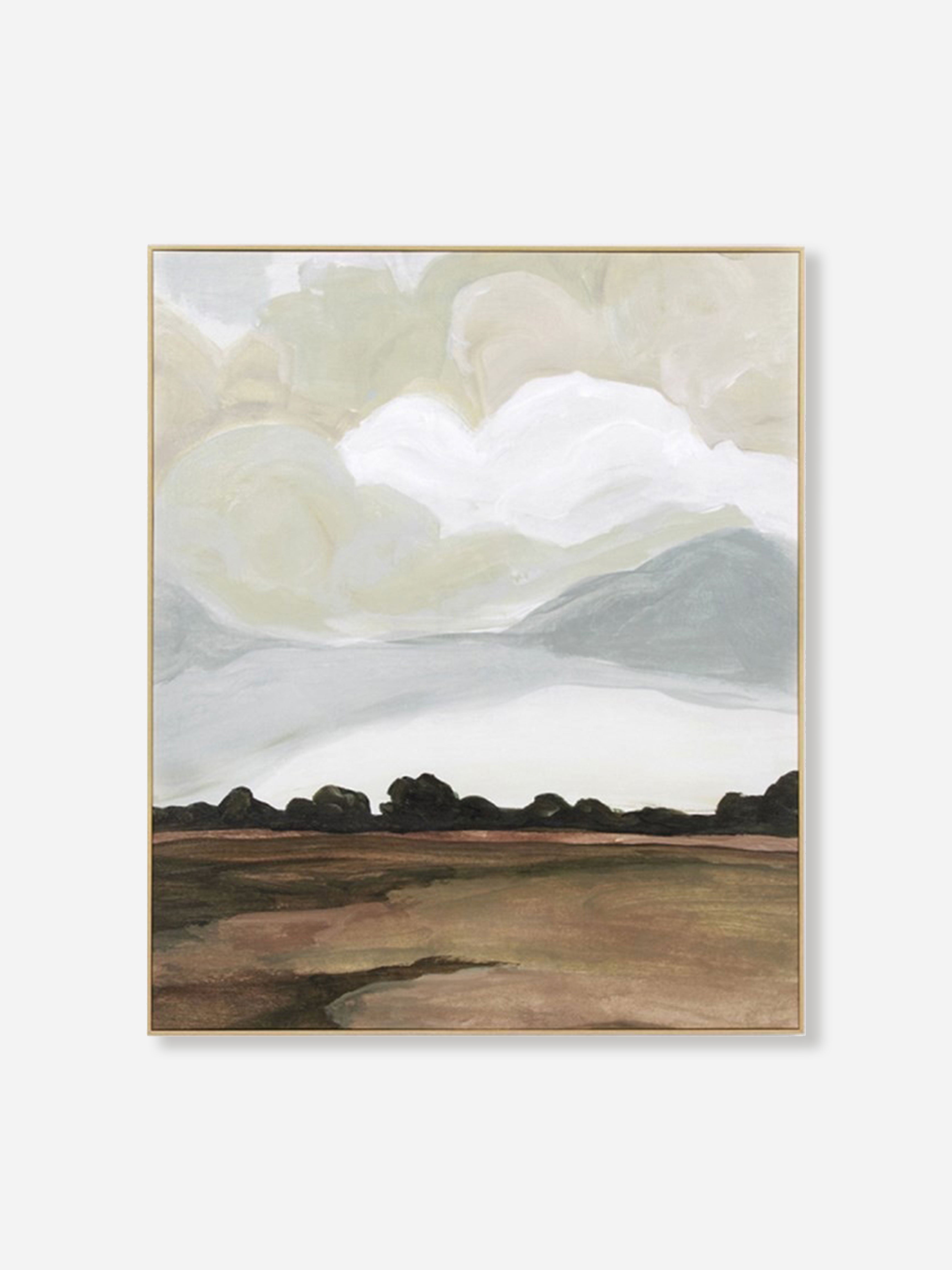 Tranquil Field Green Framed Canvas