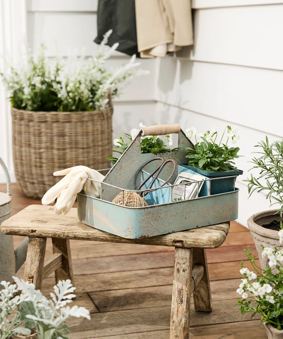 Antique Blue Metal Garden Tool Crate