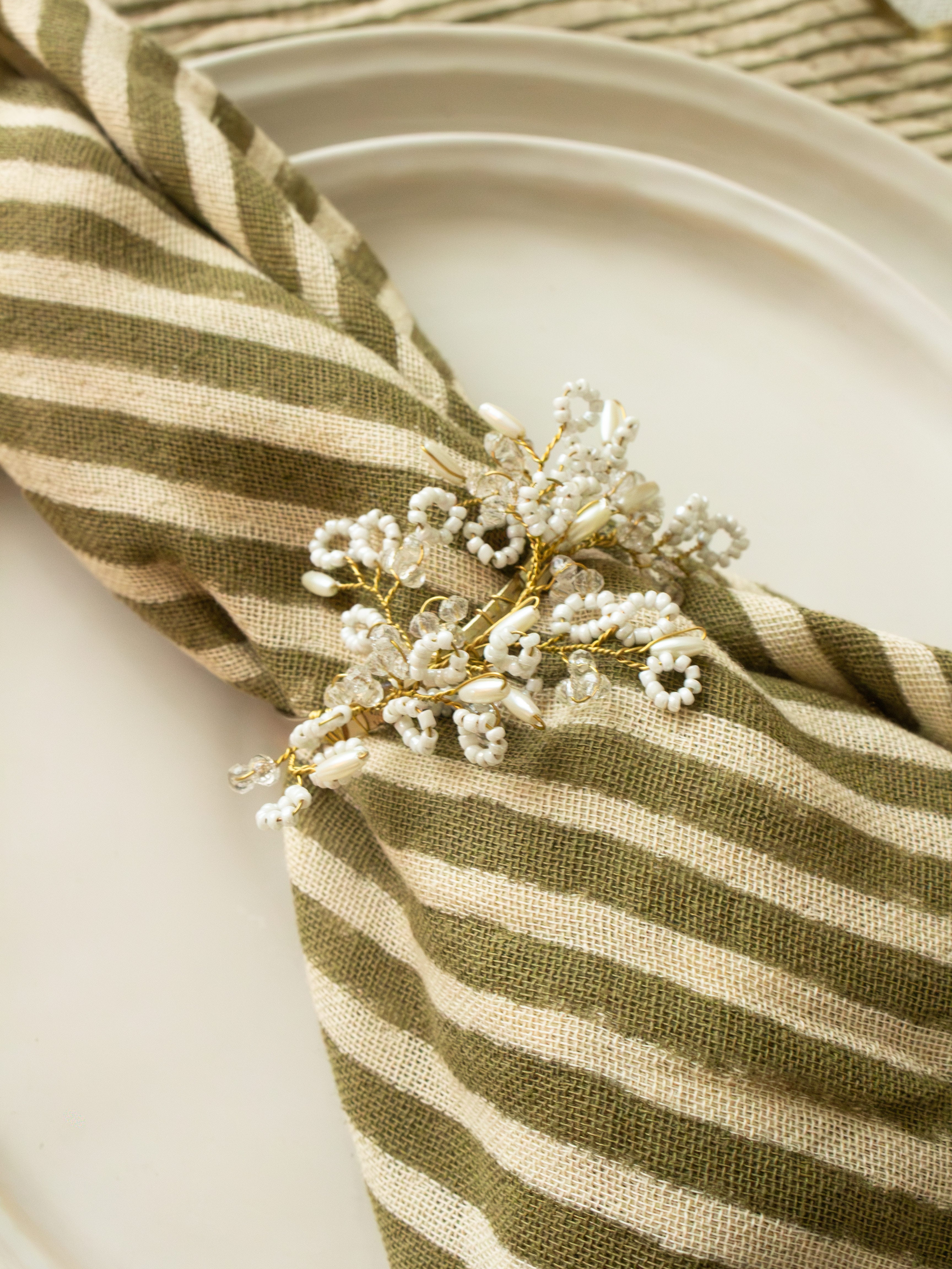 White Beaded Golden Napkin Ring