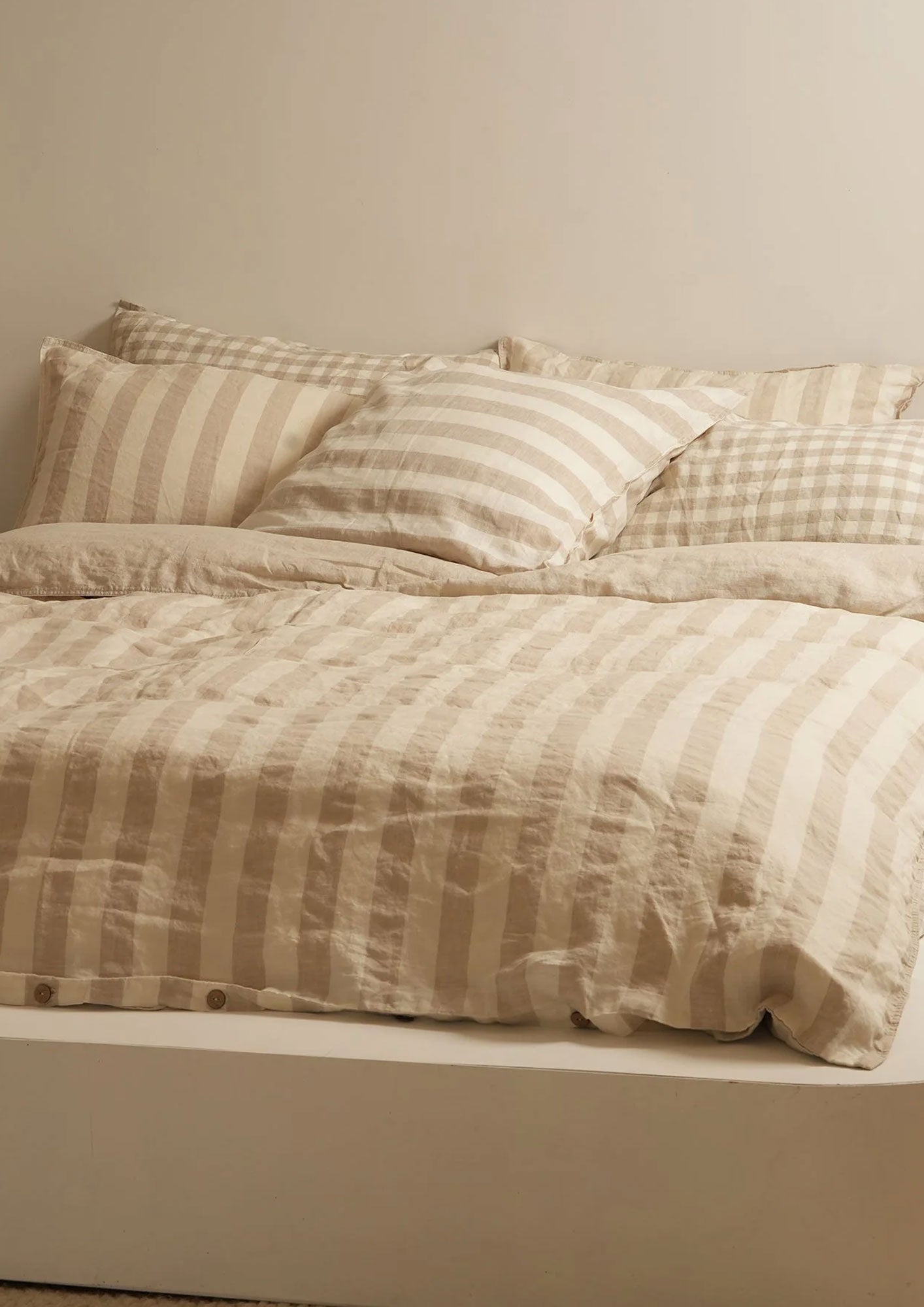 100% Linen Reversible Duvet Set - Wide Natural Stripe