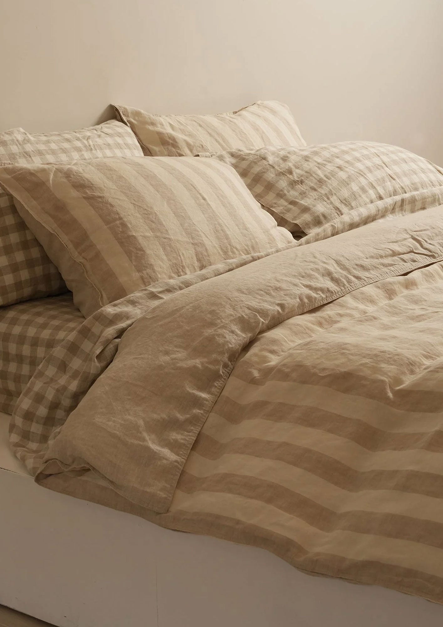 100% Linen Reversible Duvet Set - Wide Natural Stripe