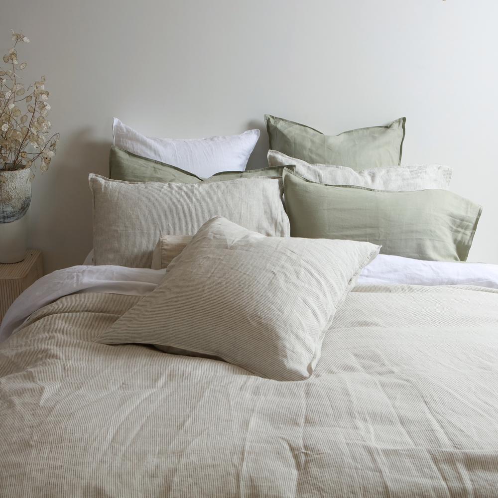 Linen Duvet Set - Charcoal Pinstripe