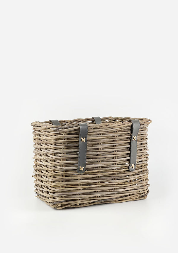 Grove Magazine Basket w/Leather Straps