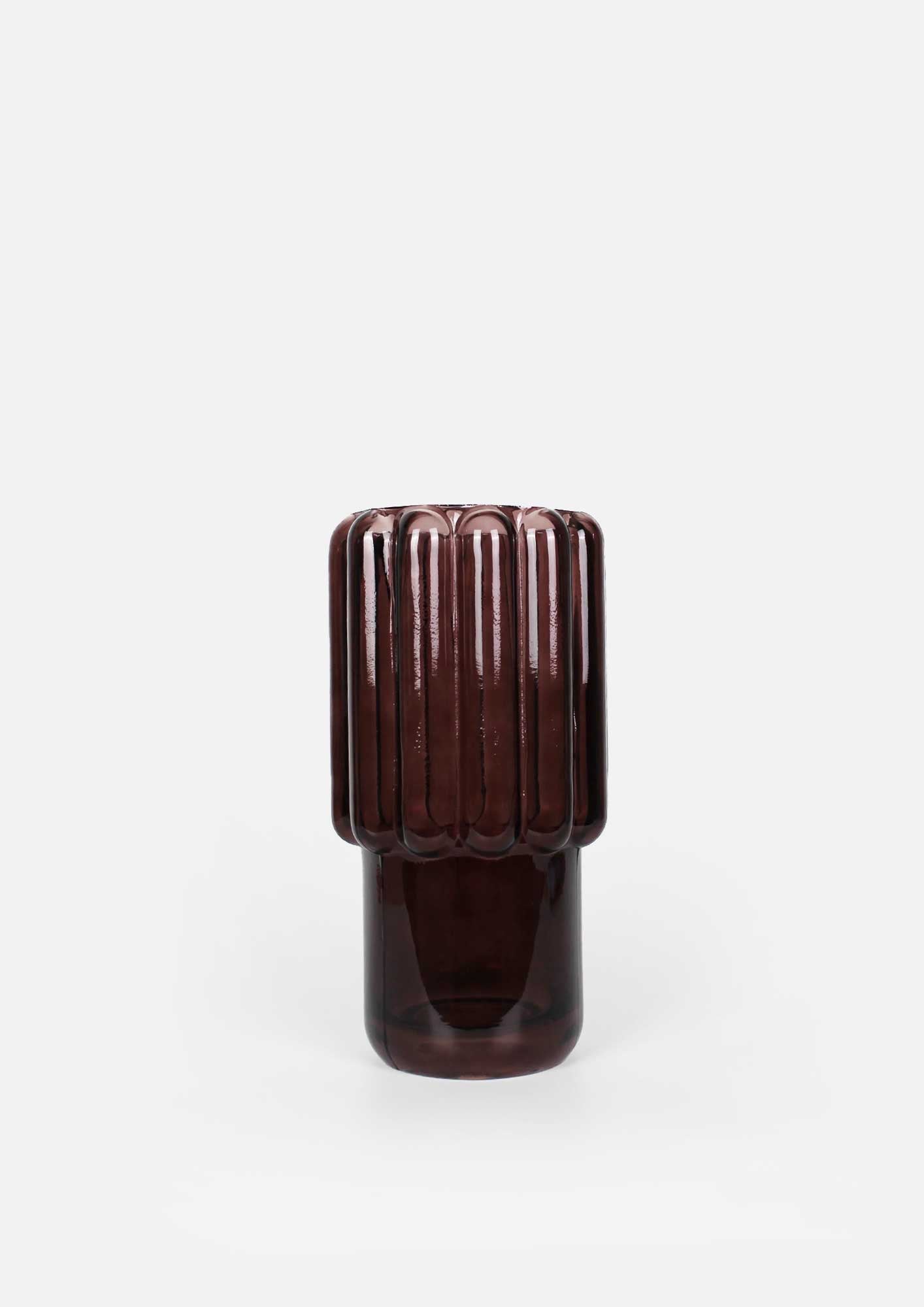 Large Hawkins Fluted Brown Glass Vase