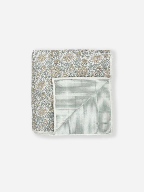 Athena Handblock Coverlet | Blue/Natural