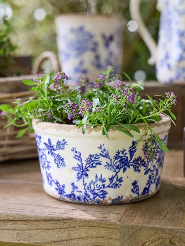 Blue Floral Wide Pot