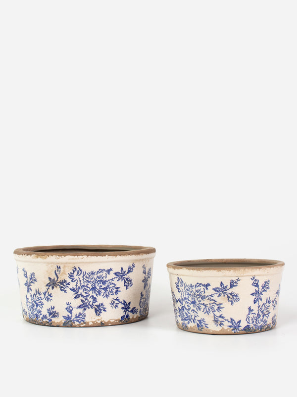 Blue Floral Wide Pot