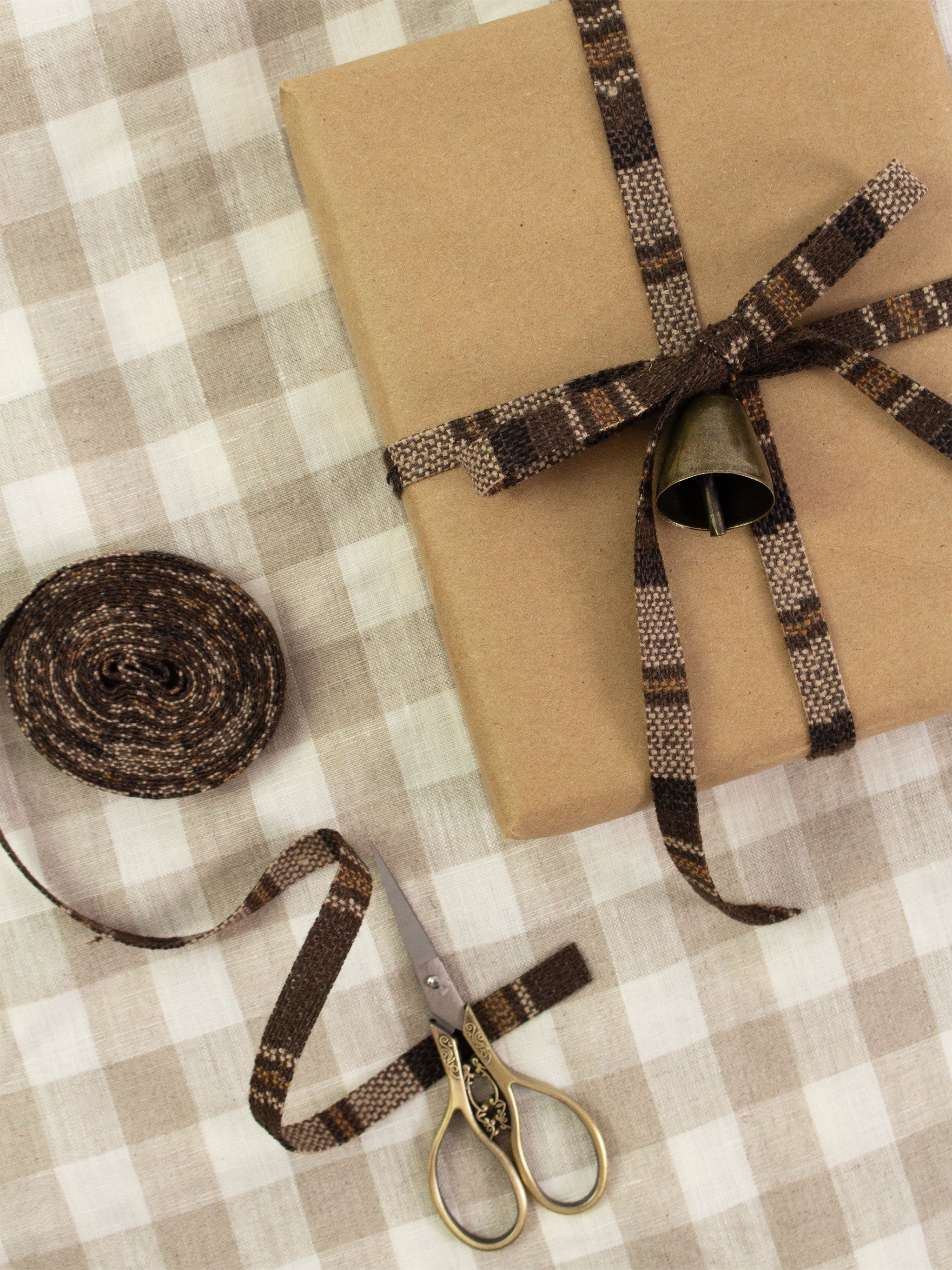 Brown Narrow Plaid Ribbon