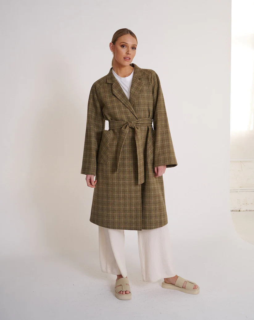 Celine Olive Check Wool Coat