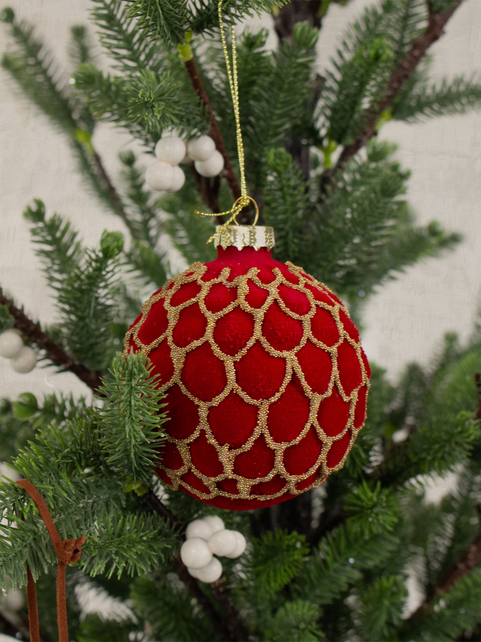Red Flocked Petal Bauble