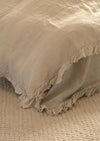 French Linen Ruffle Edge Duvet Set - Sand Stripe