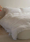 French Linen Ruffle Edge Duvet Set - White