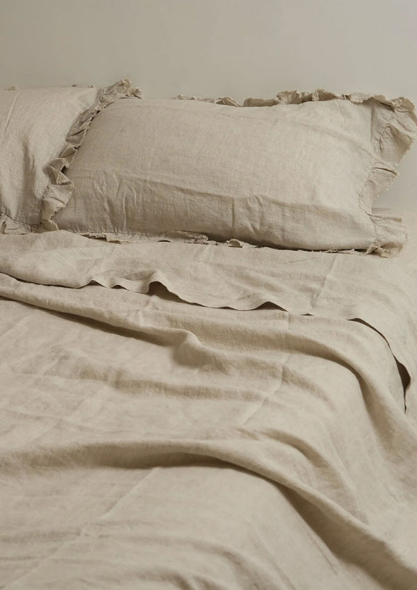 French Linen Ruffle Edge Sheet Set - Natural Oat