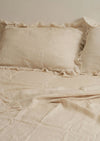 French Linen Ruffle Edge Sheet Set - Sand Stripe