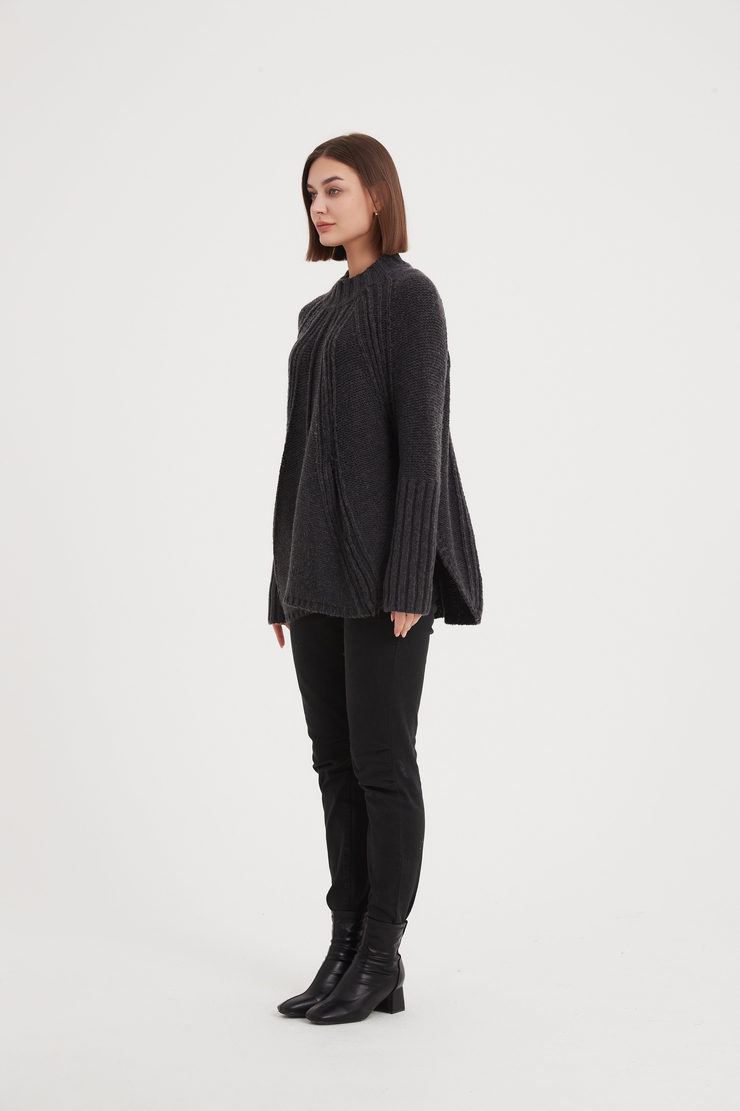 Funnel Neck Ribbed Knit