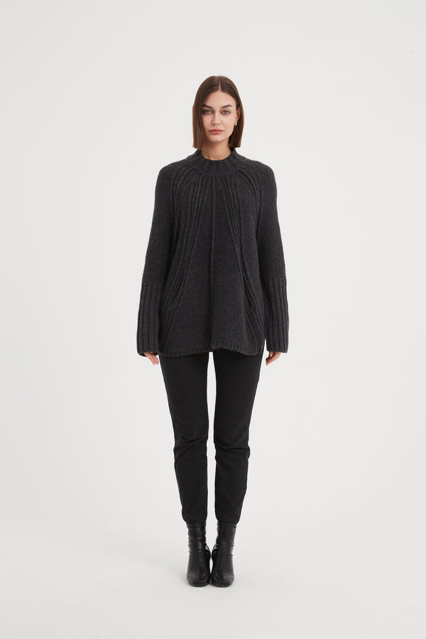 Funnel Neck Ribbed Knit