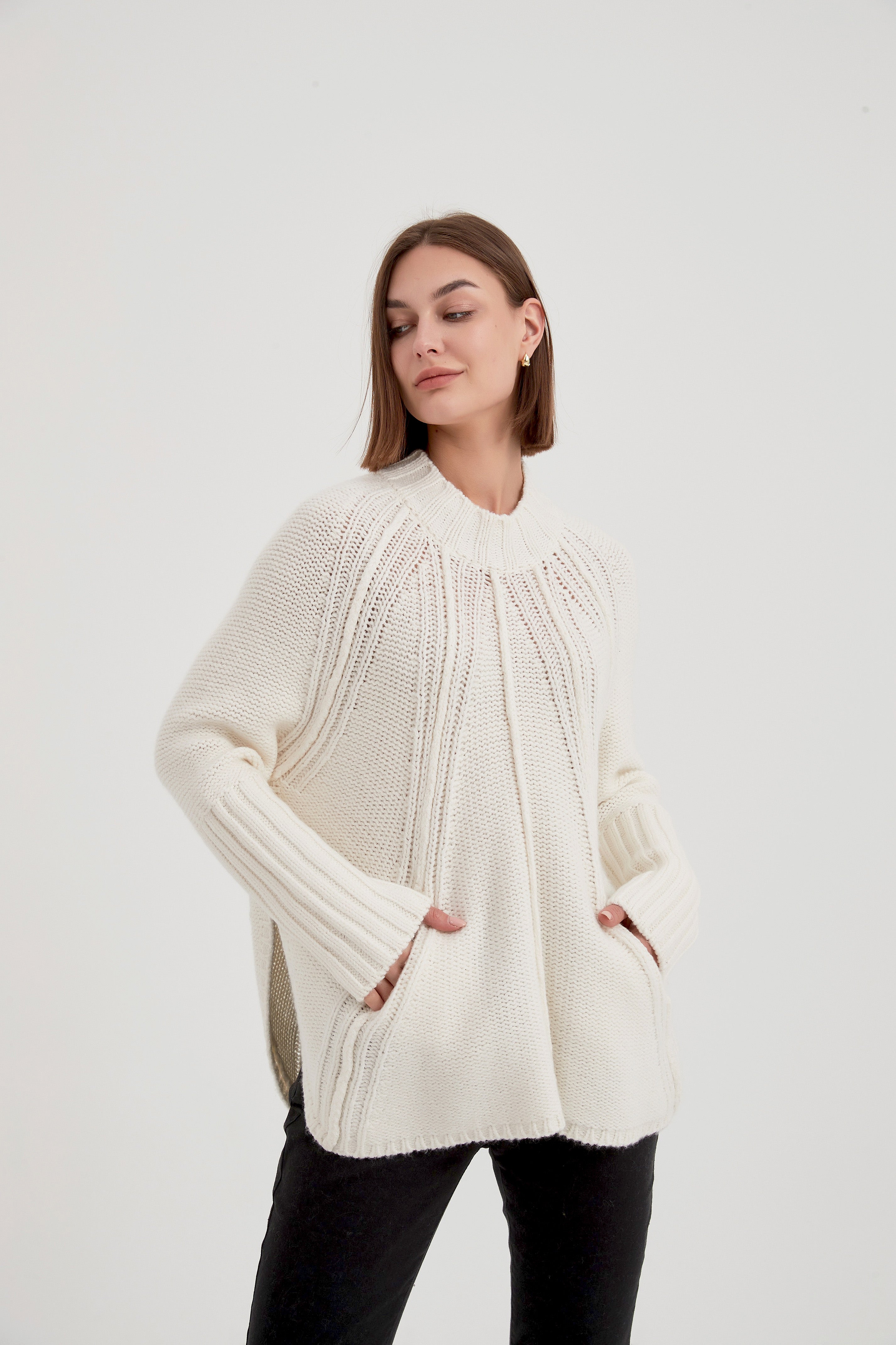 Funnel Neck Ribbed Knit